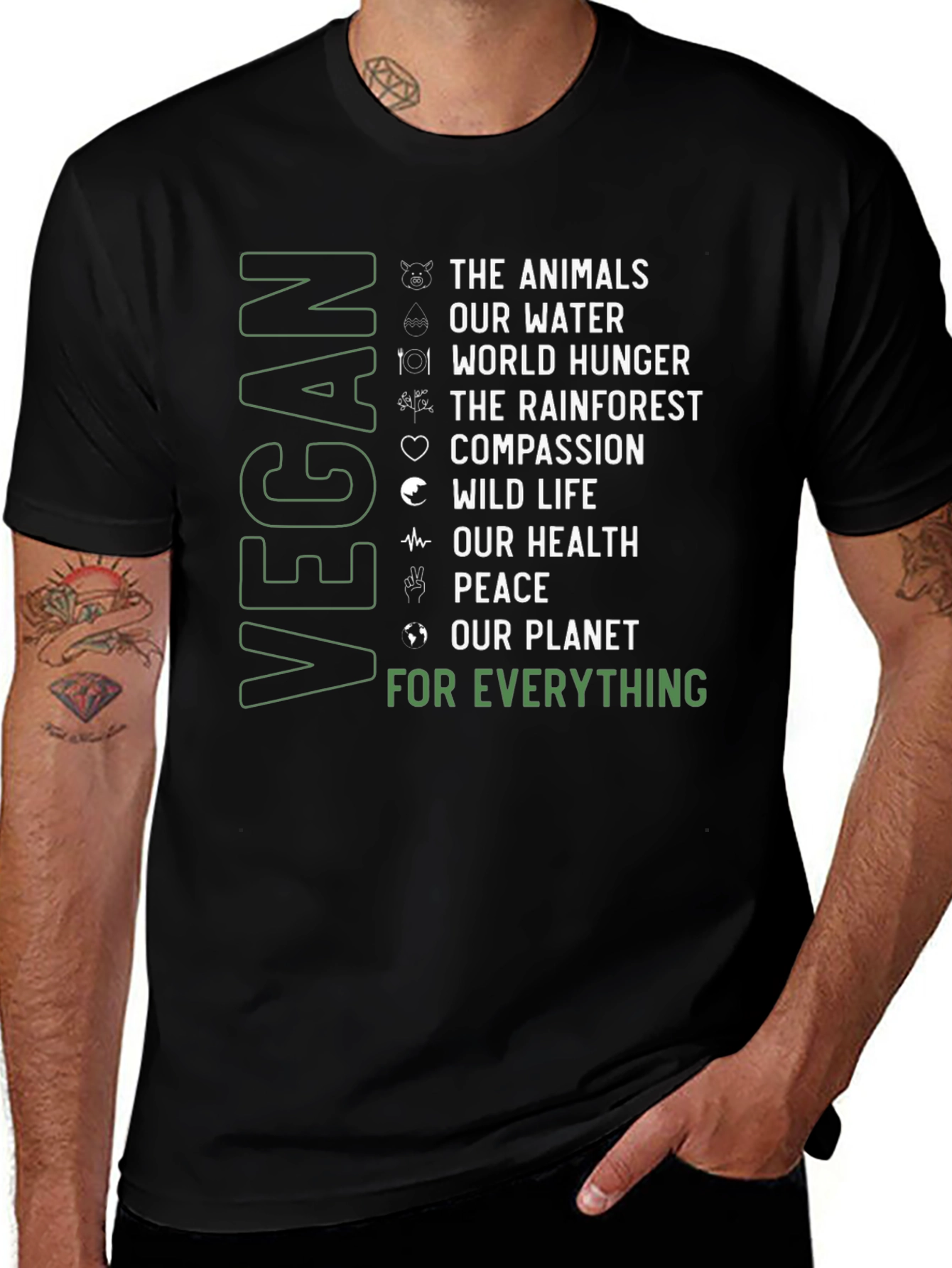 Vegan Cause T-Shirt: Animals Water Planet & More