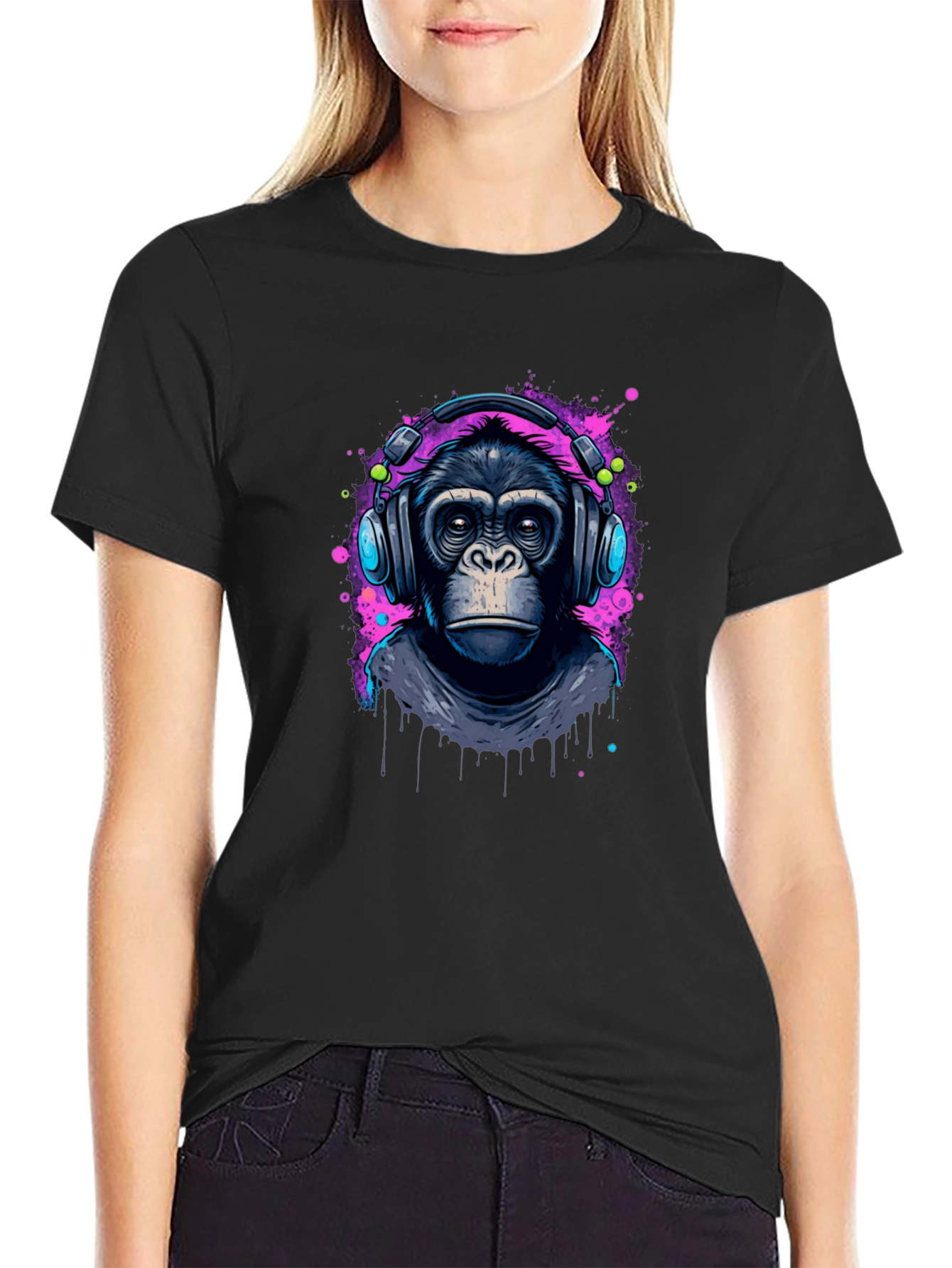 Monkey DJ Graphic T-Shirt - Cool Black Tee