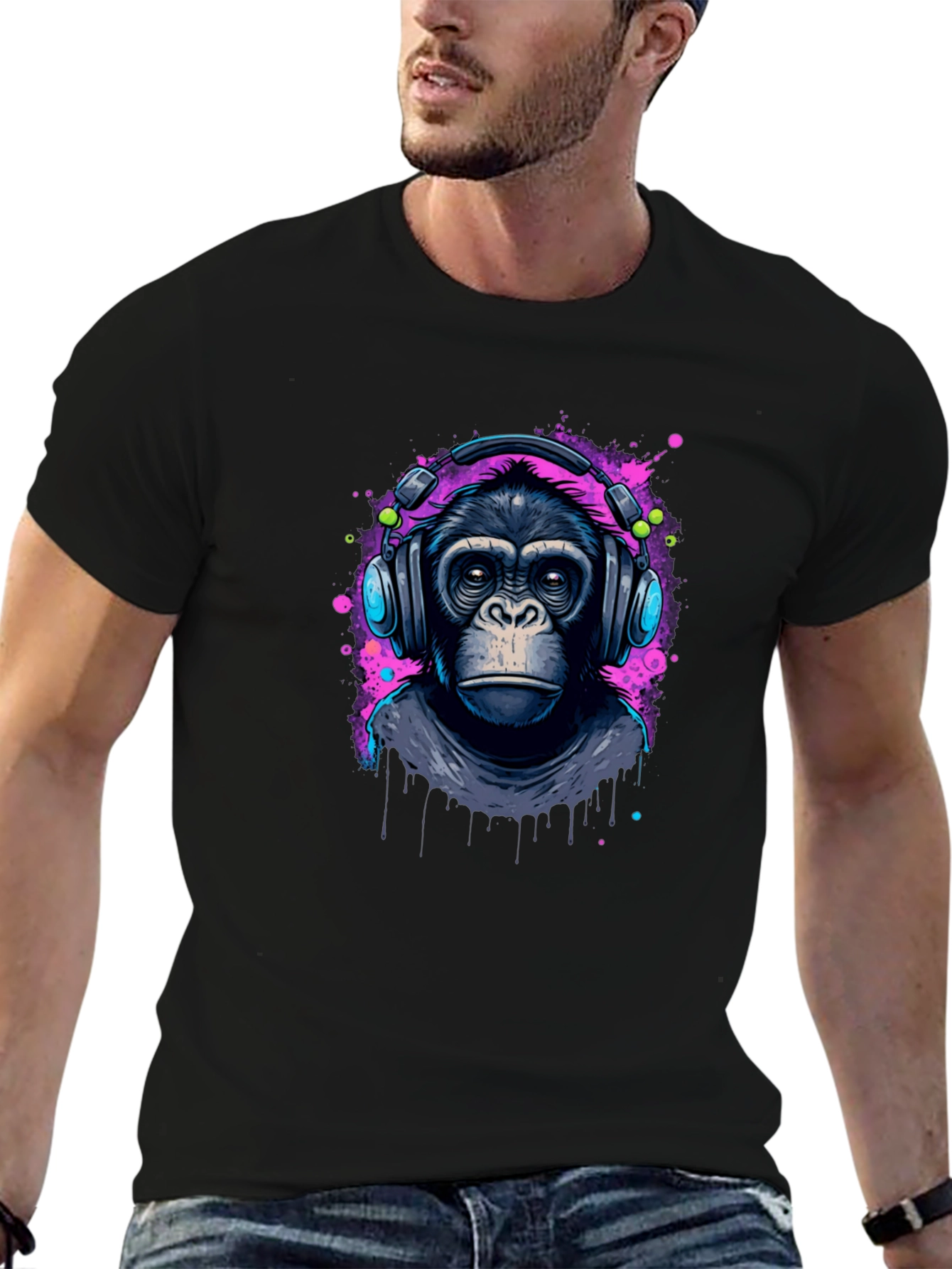 Monkey DJ Graphic T-Shirt - Cool Black Tee
