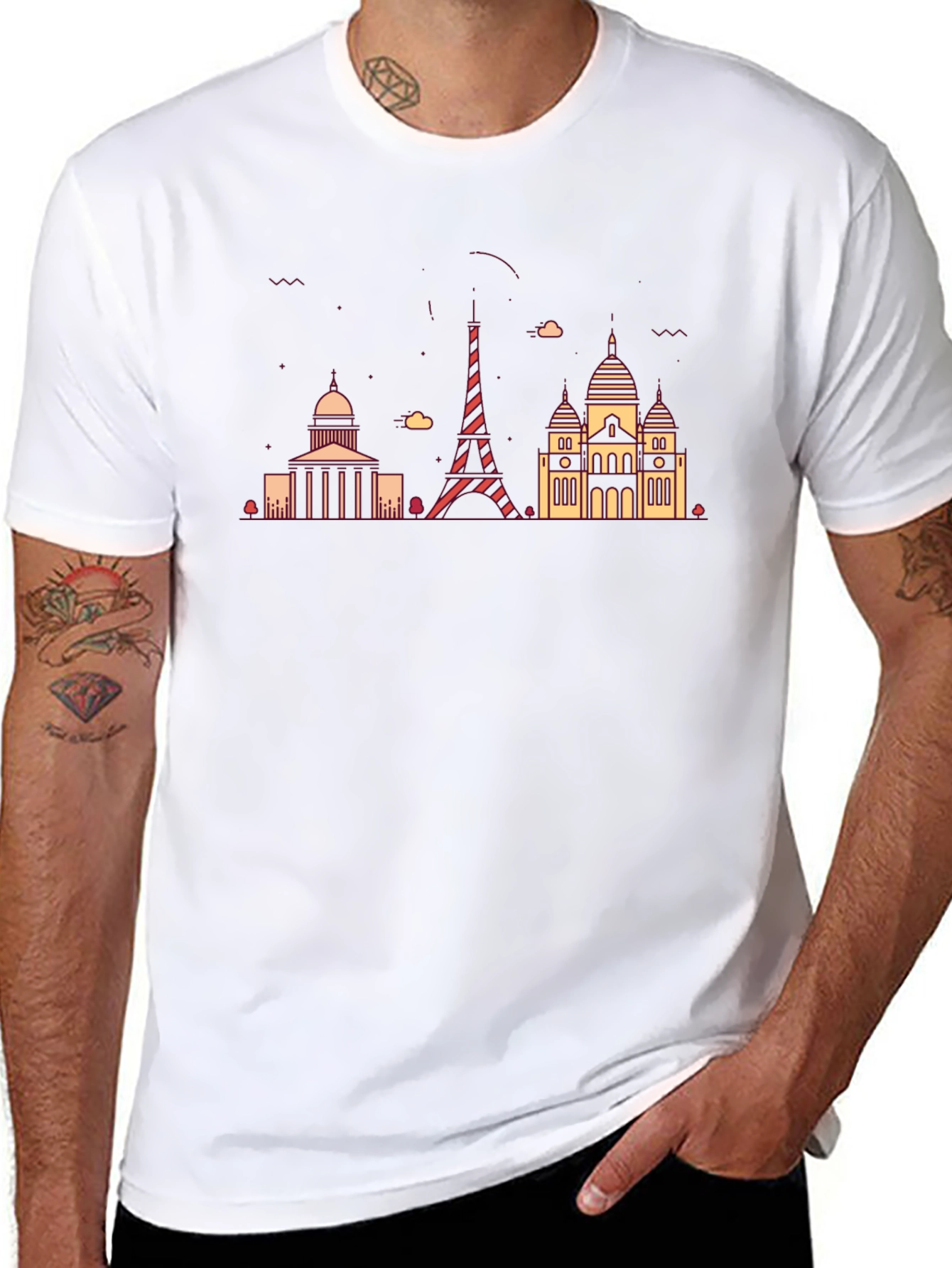 Paris Skyline Graphic Tee - Mens Black T-Shirt