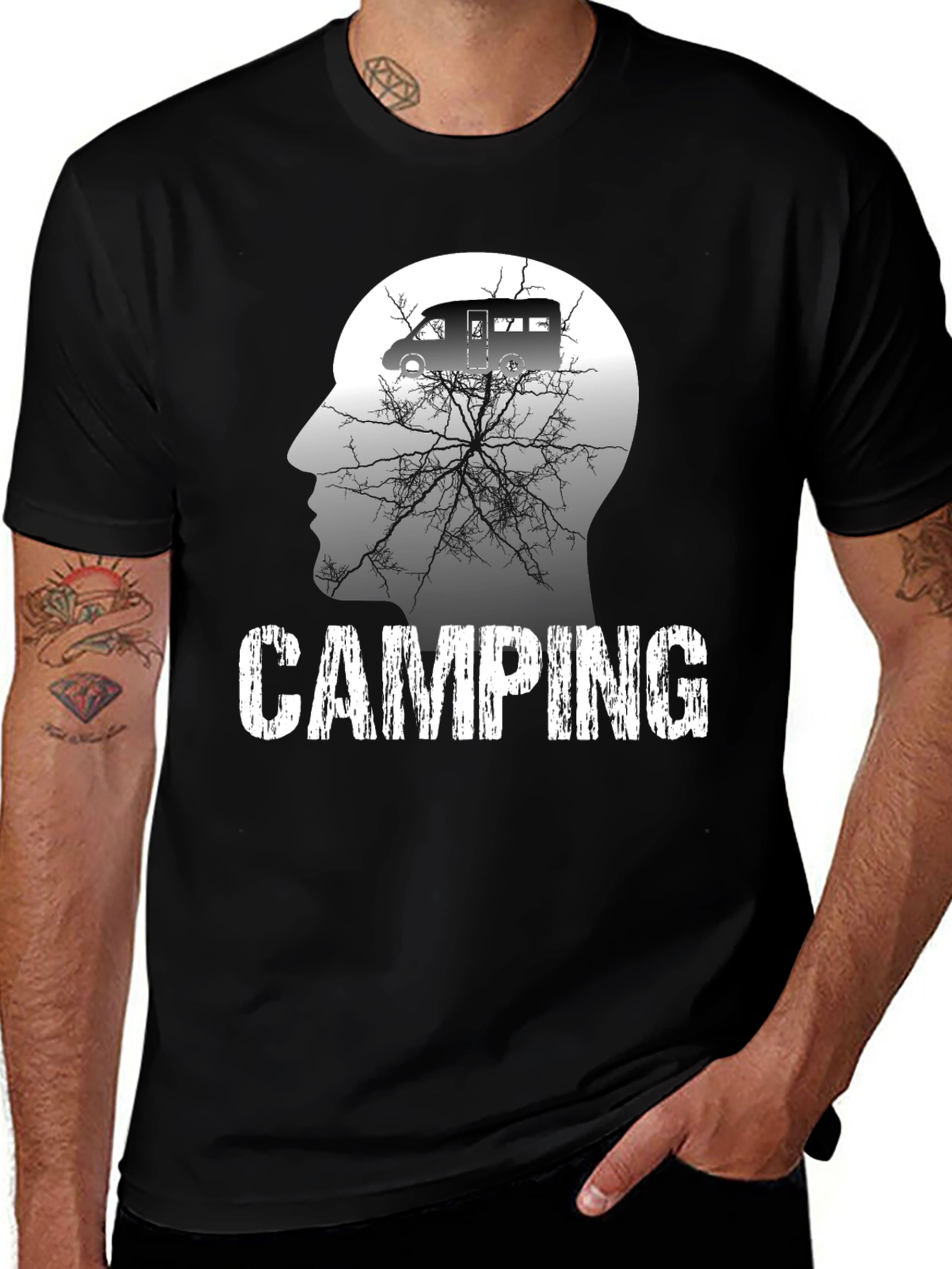 Camping Mind Mens Black Graphic T-Shirt