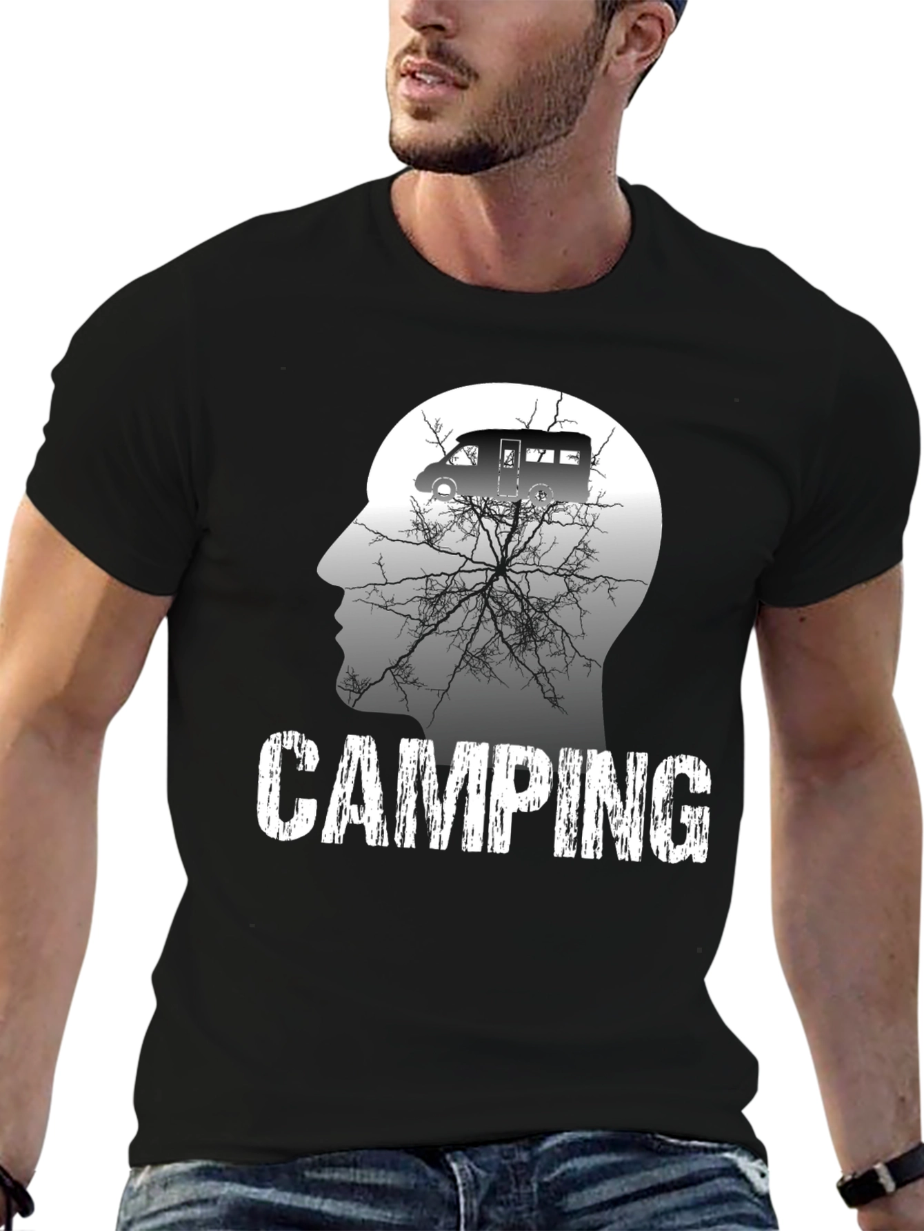 Camping Mind Mens Black Graphic T-Shirt