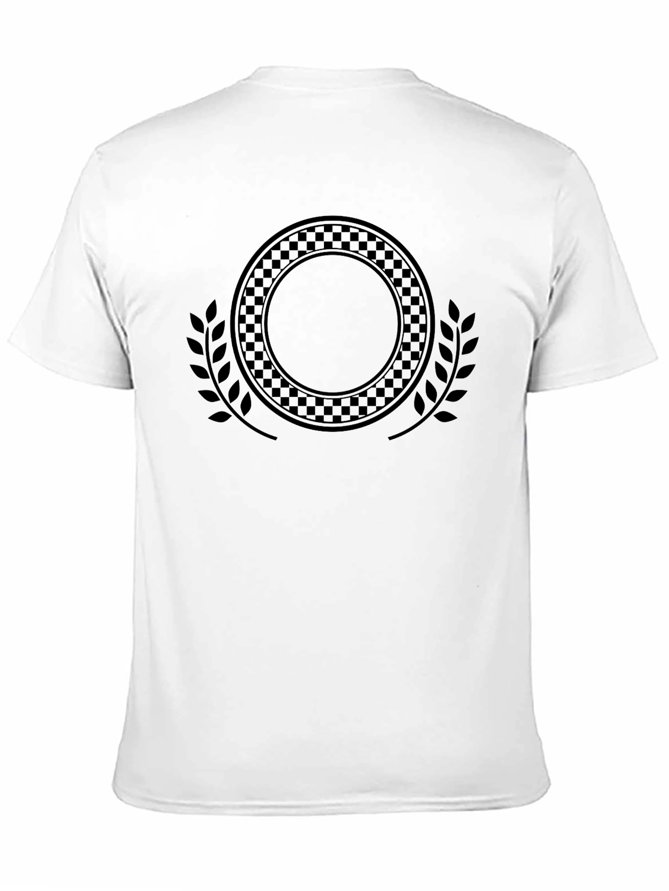 Black Graphic Tee - Wreath & Checkered Circle Design