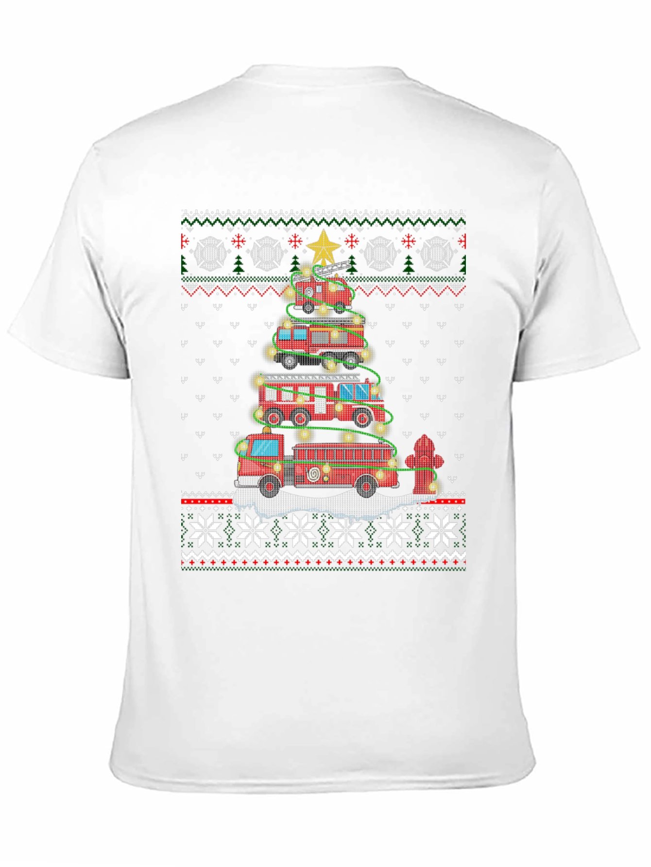 Festive Fire Truck Christmas Tree Sweater Design T-Shirt