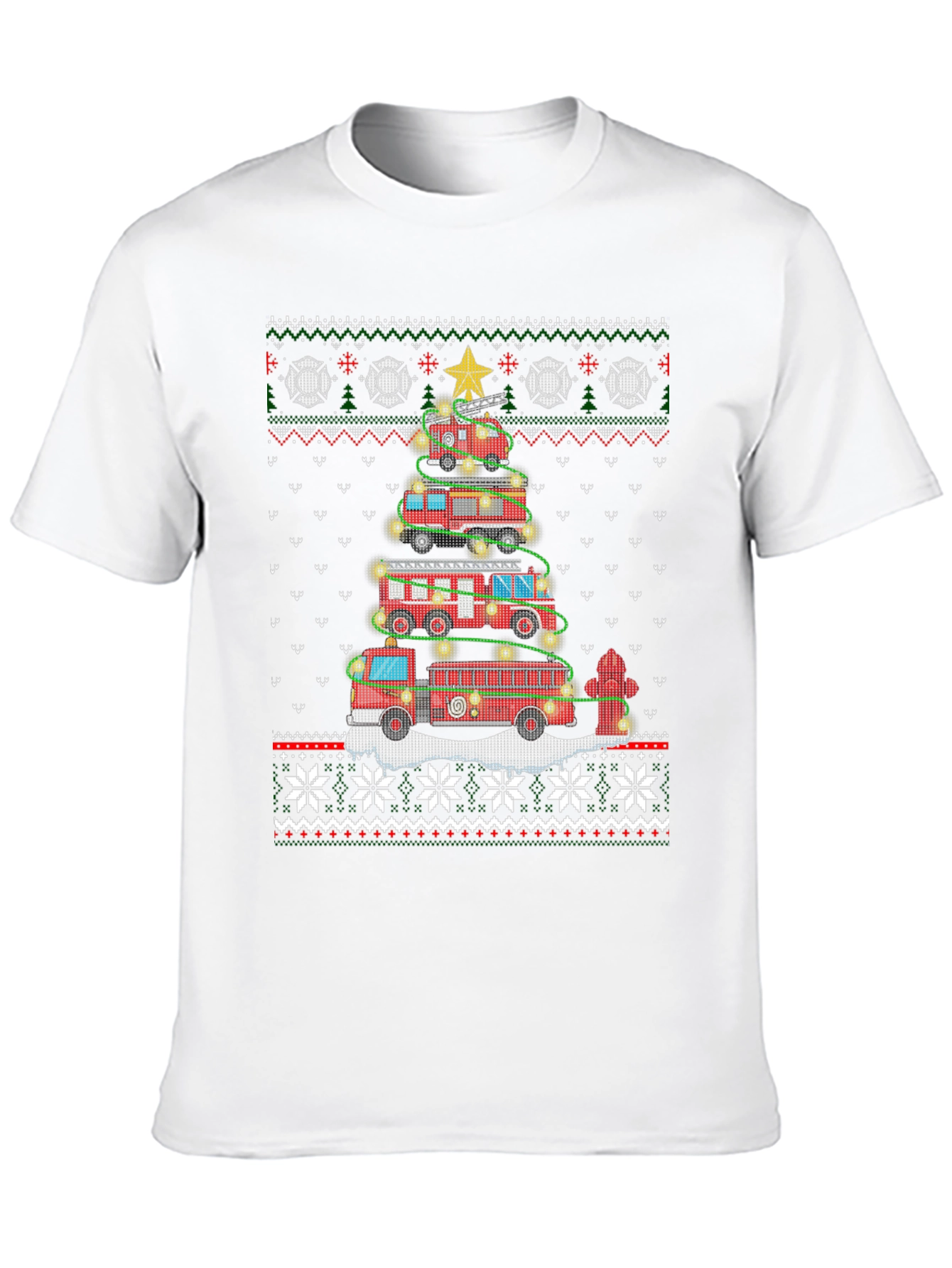 Festive Fire Truck Christmas Tree Sweater Design T-Shirt