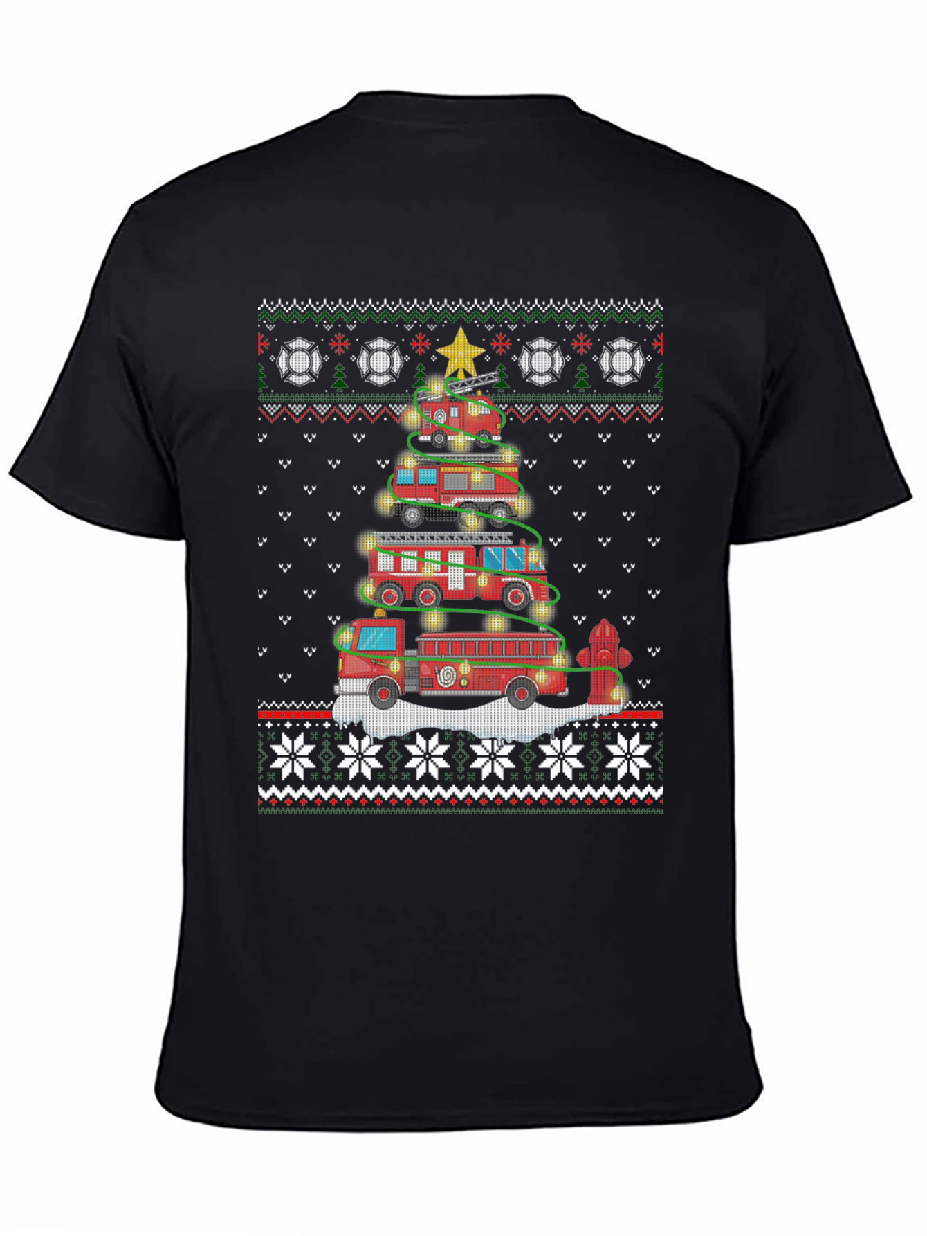 Festive Fire Truck Christmas Tree Sweater Design T-Shirt