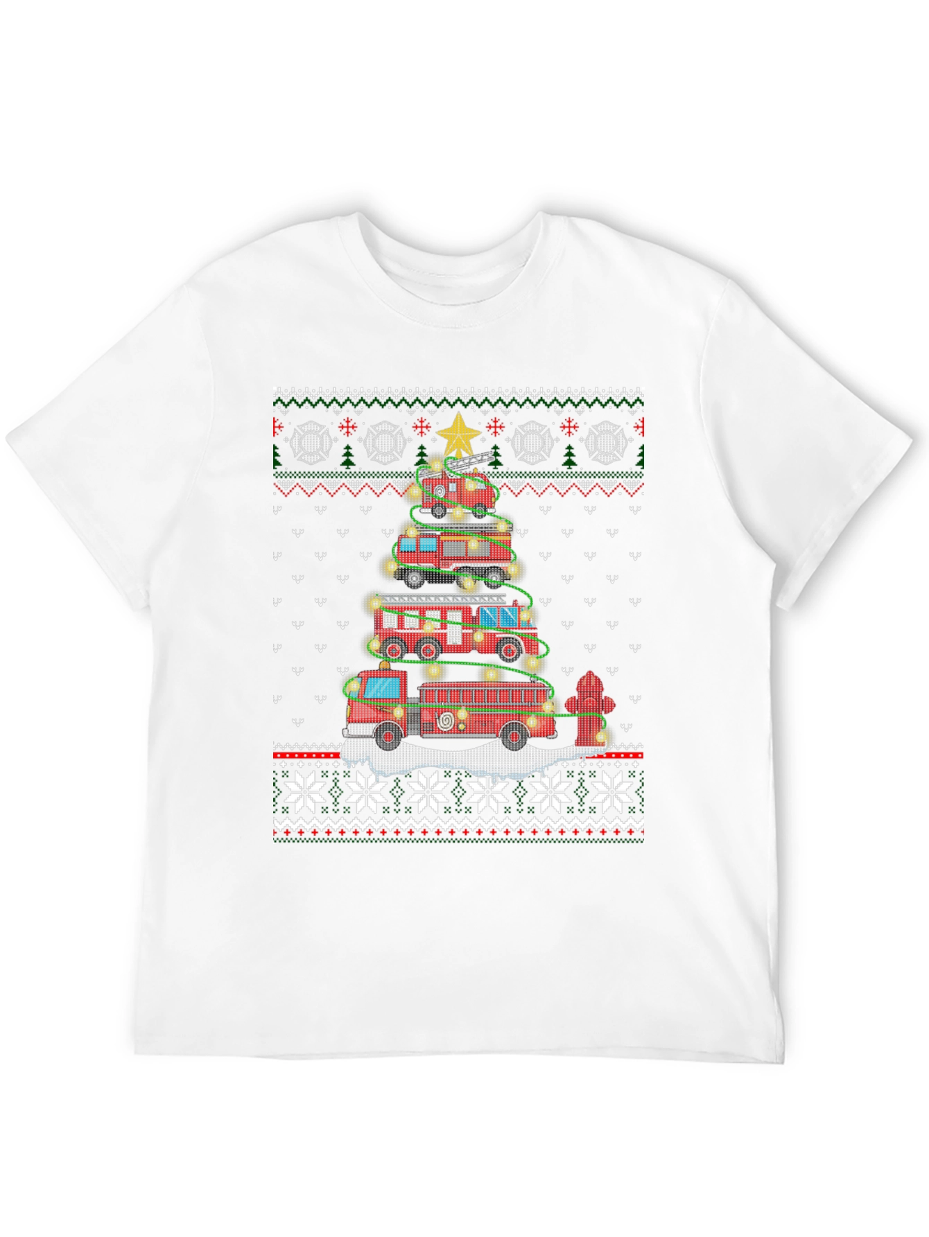Festive Fire Truck Christmas Tree Sweater Design T-Shirt