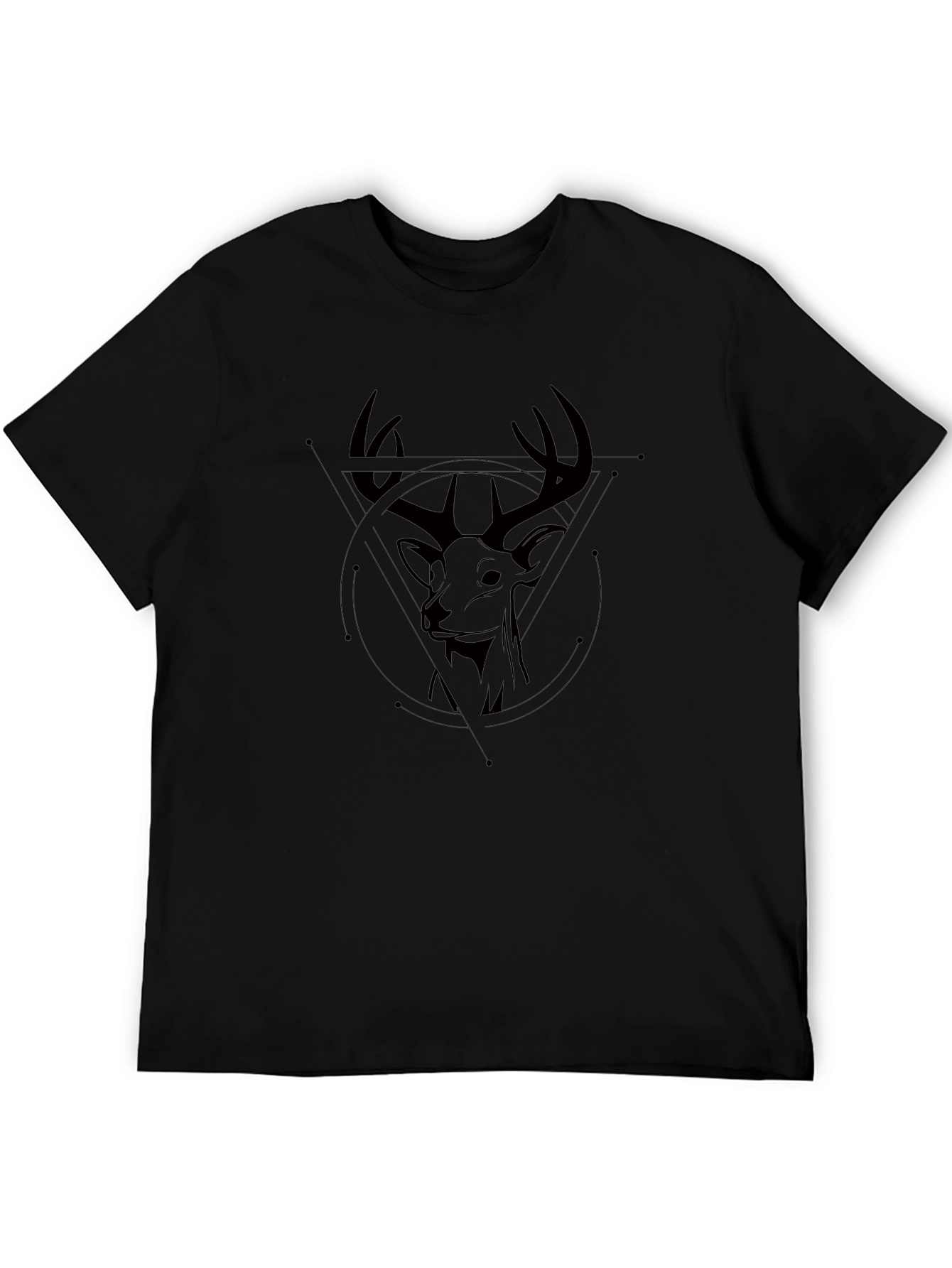 Geometric Deer Head Graphic Black T-Shirt