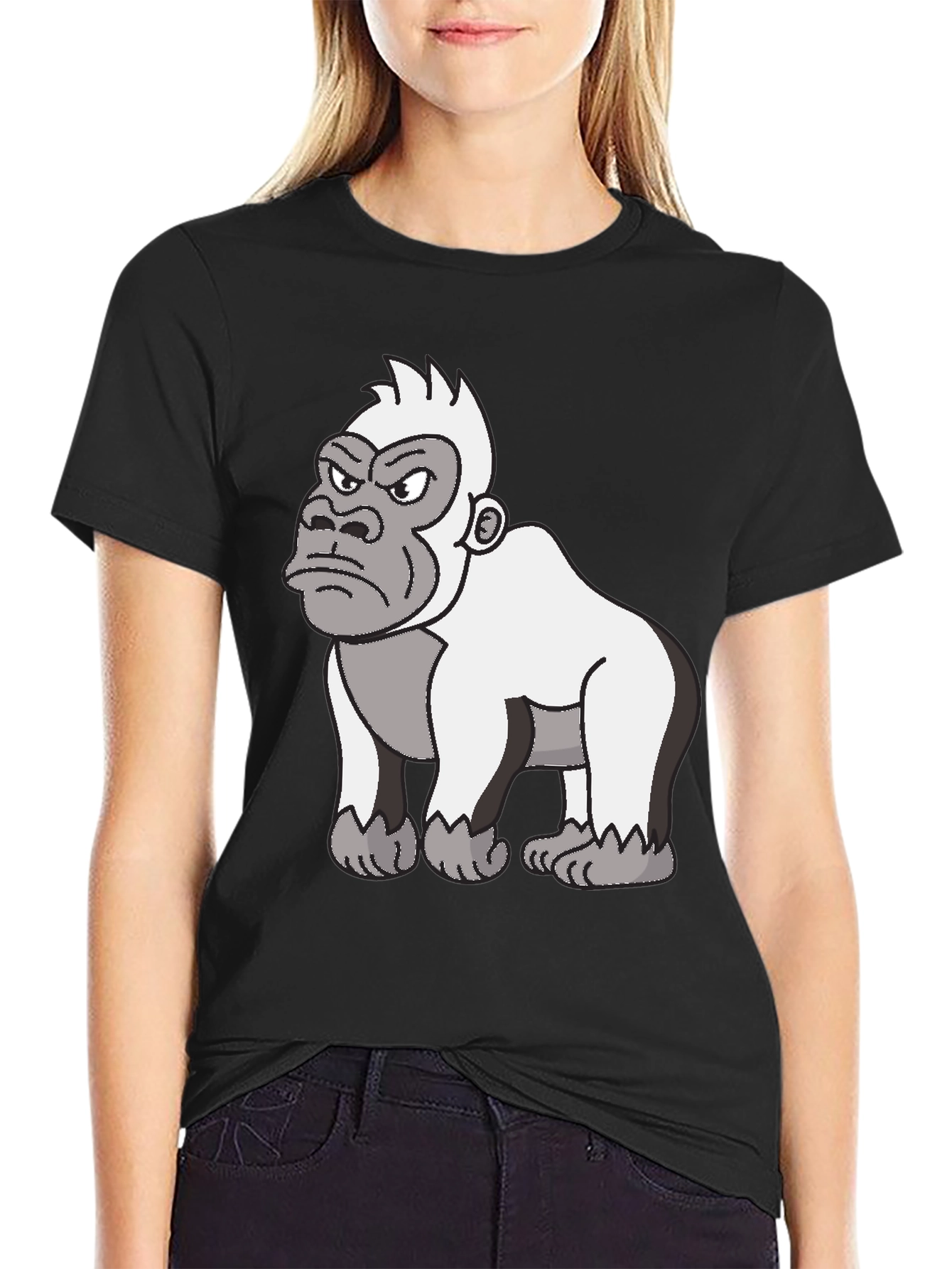 Angry Gorilla Cartoon Graphic Tee - Black