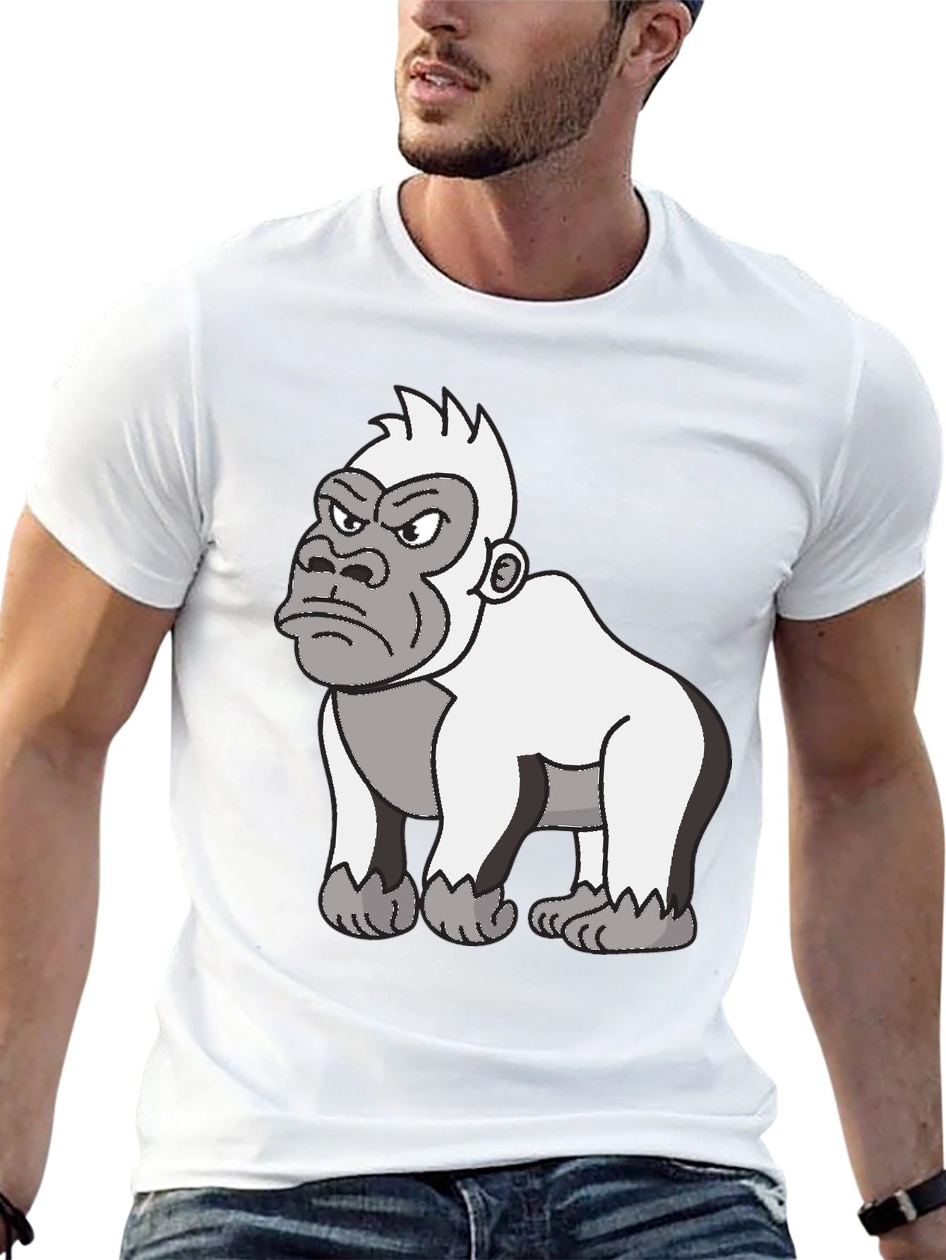 Angry Gorilla Cartoon Graphic Tee - Black