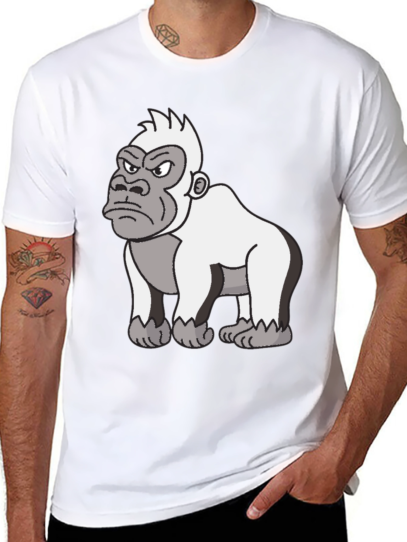 Angry Gorilla Cartoon Graphic Tee - Black