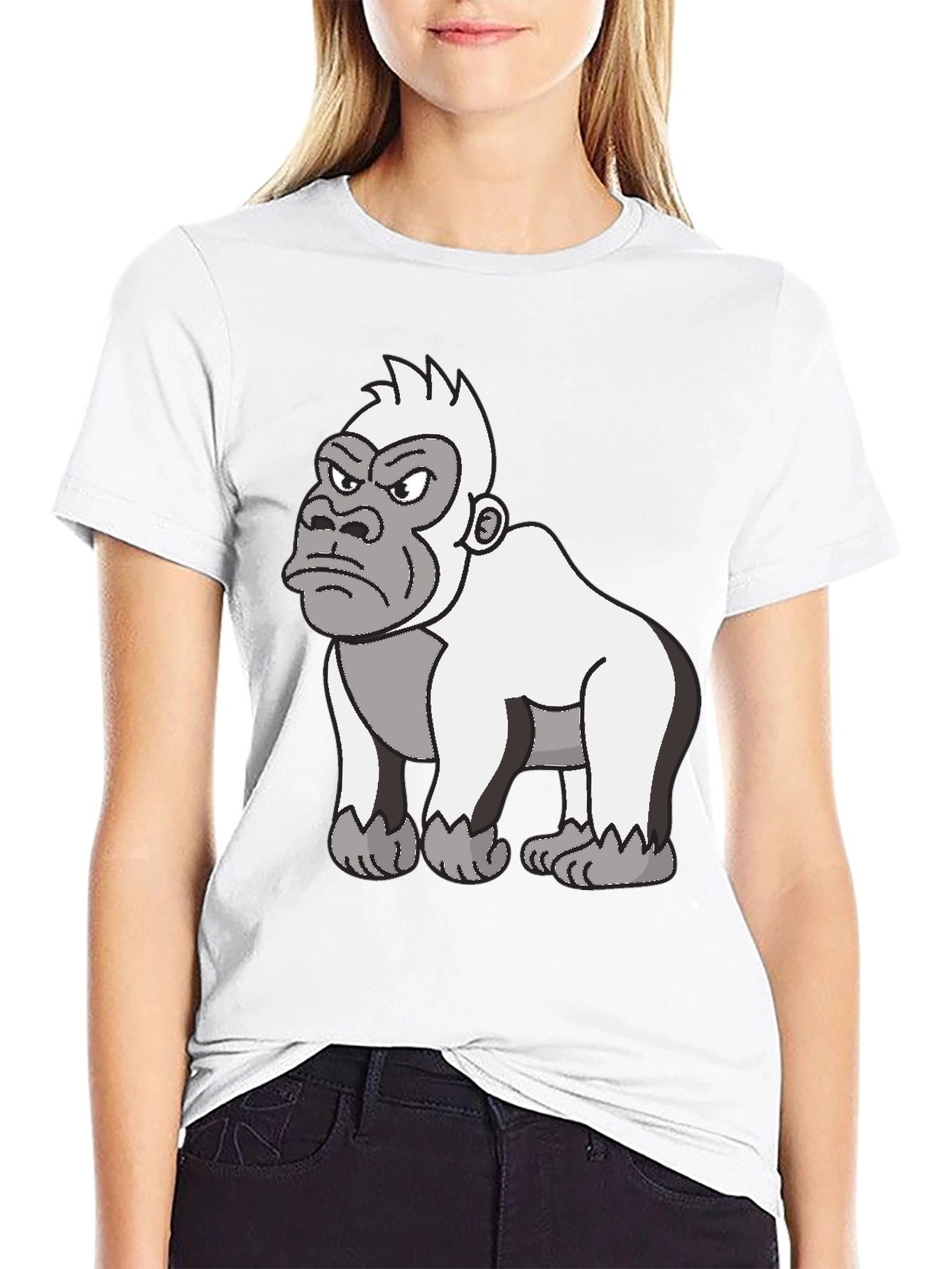 Angry Gorilla Cartoon Graphic Tee - Black