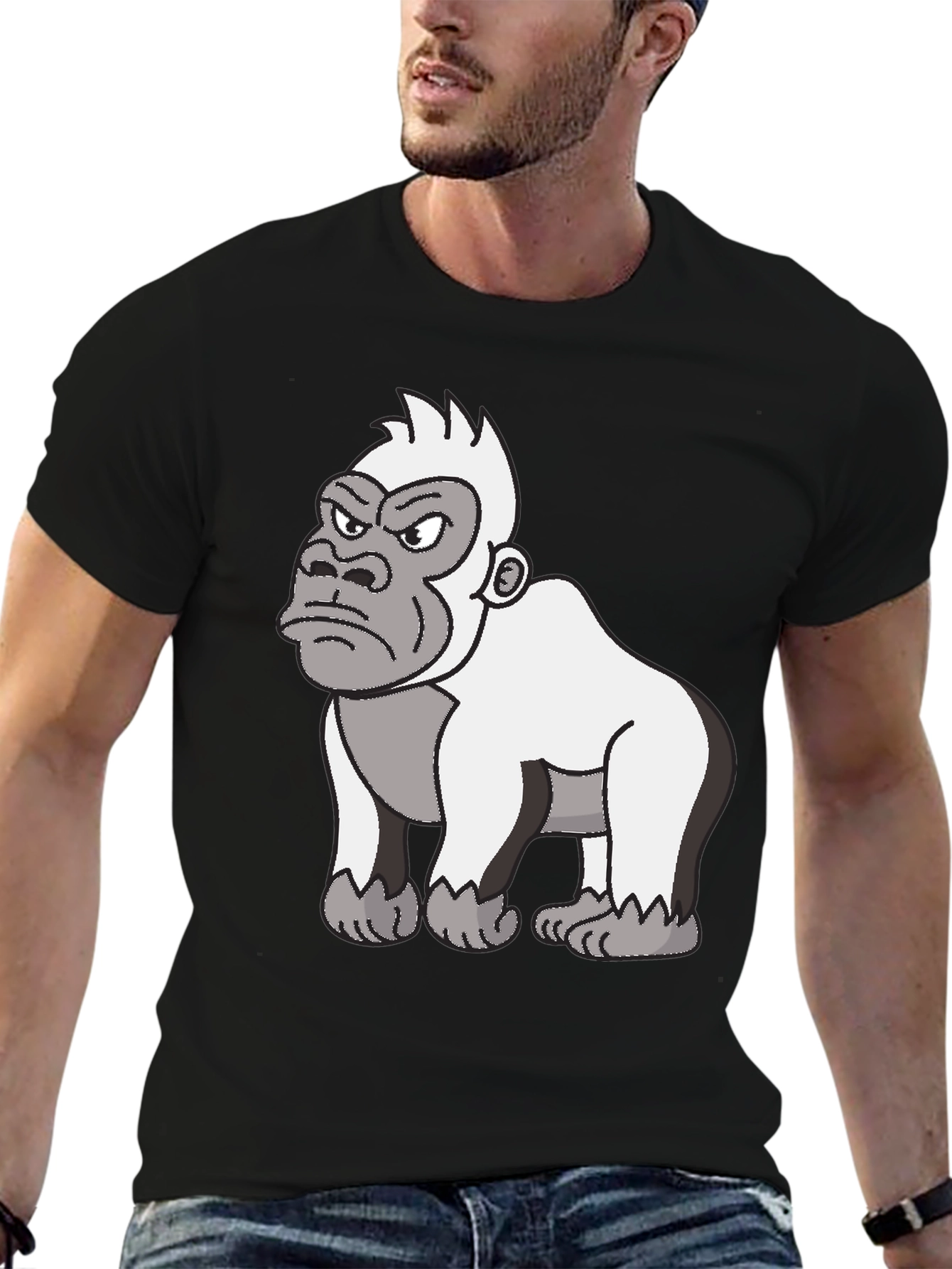 Angry Gorilla Cartoon Graphic Tee - Black