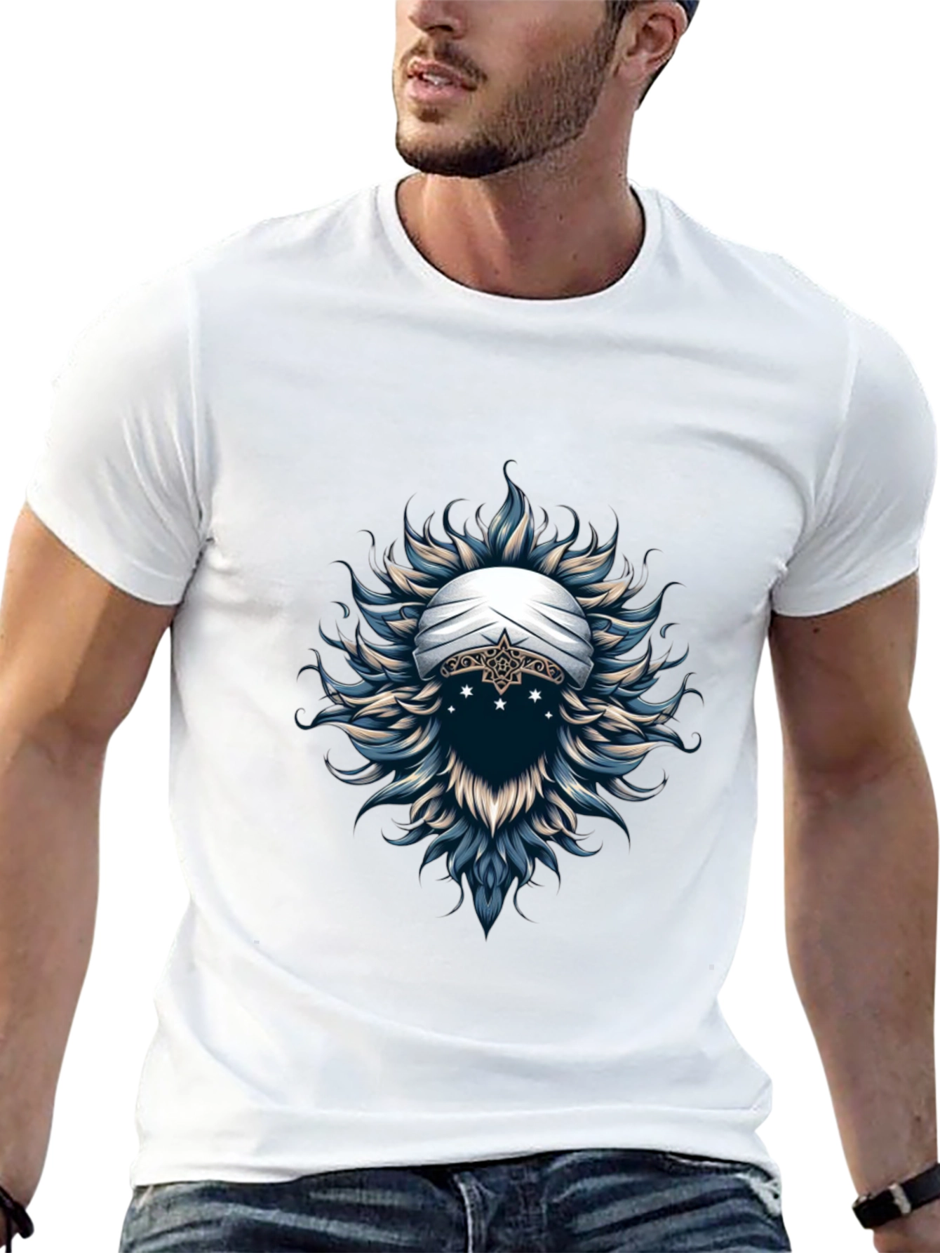 Mystic Turban Graphic Tee - Soft Black Cotton T-Shirt