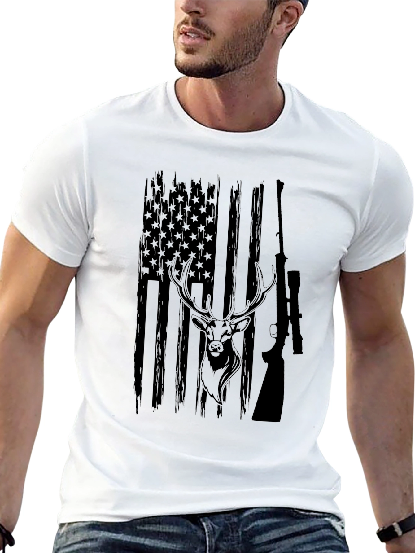 Hunting American Flag Deer Graphic Tee