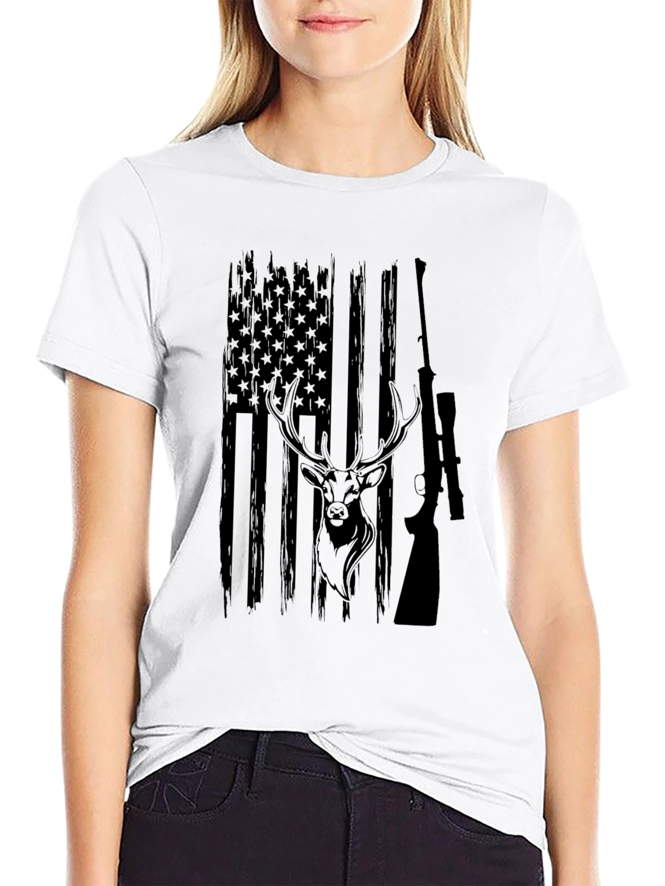 Hunting American Flag Deer Graphic Tee