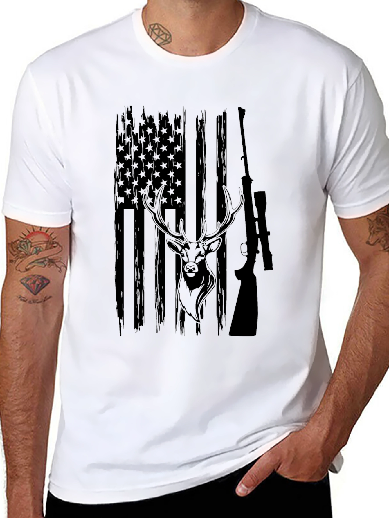 Hunting American Flag Deer Graphic Tee