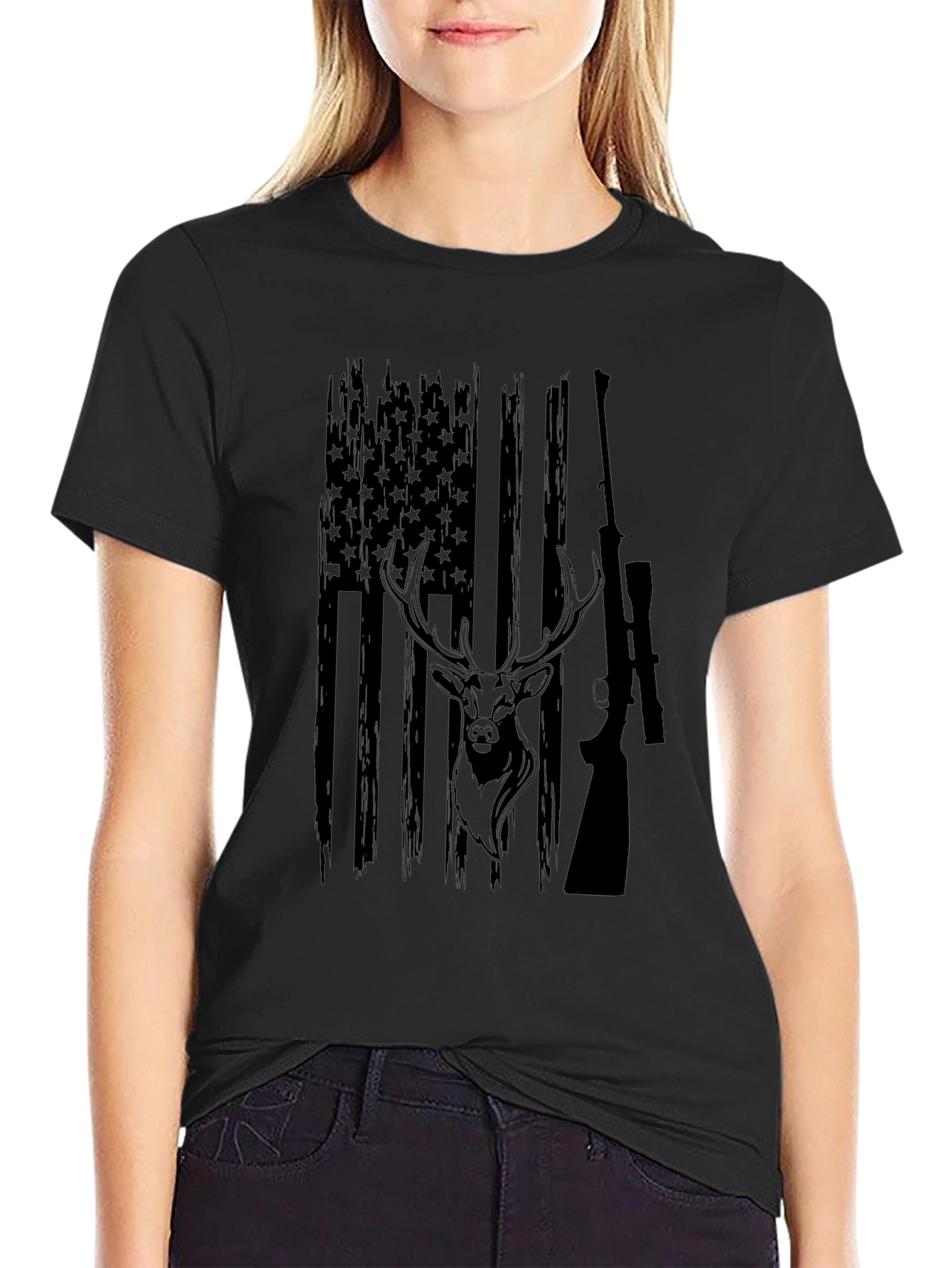 Hunting American Flag Deer Graphic Tee