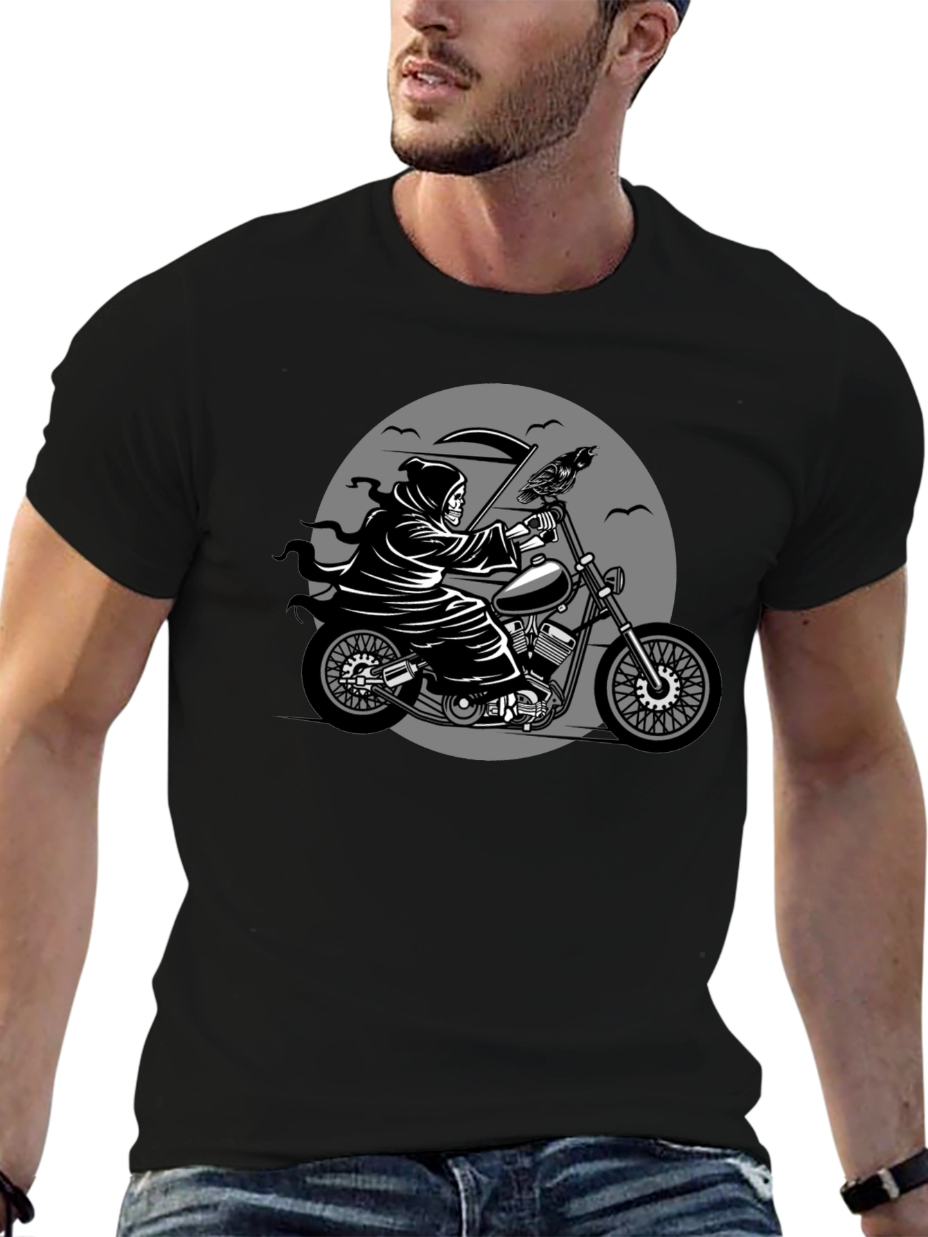 Grim Reaper Motorcycle Graphic Tee - Black