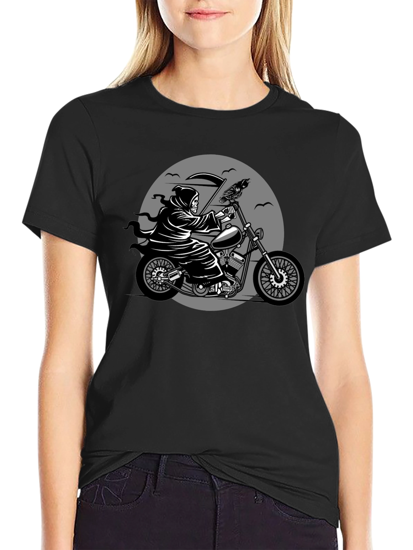 Grim Reaper Motorcycle Graphic Tee - Black