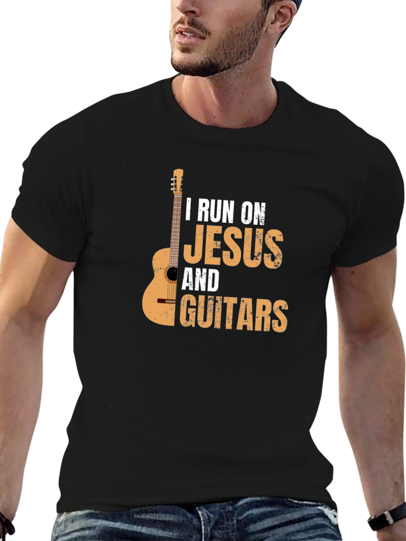I Run On Jesus & Guitars Graphic T-Shirt