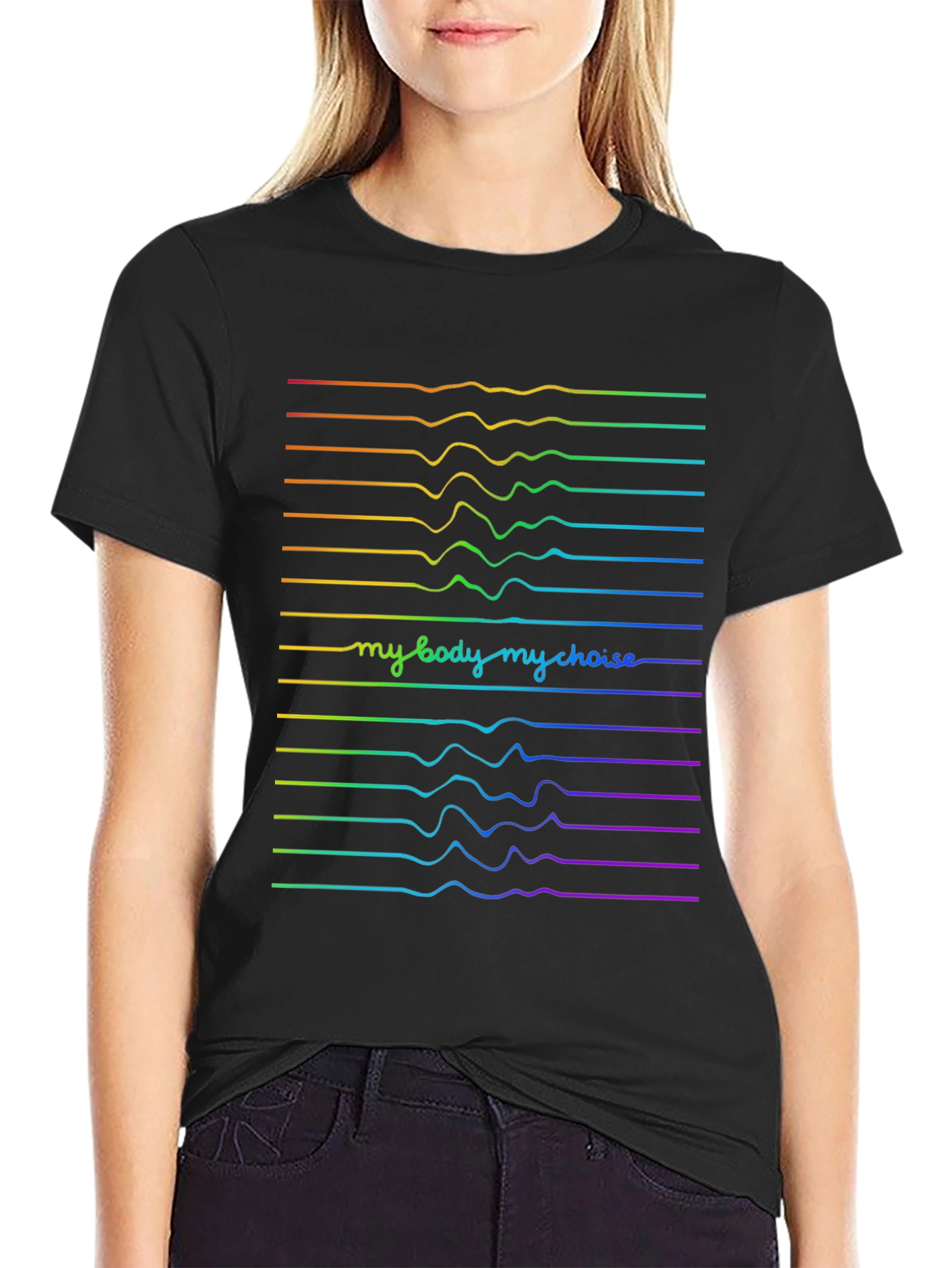 My Body My Choice Rainbow Wave Tee