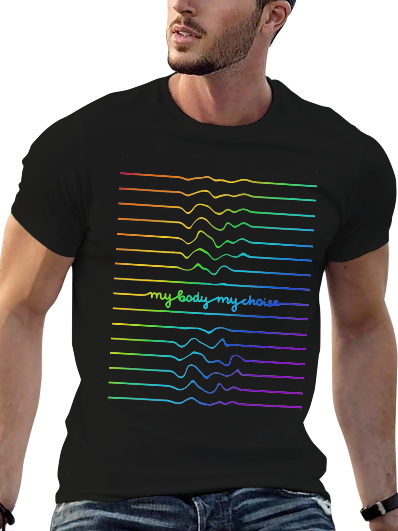 My Body My Choice Rainbow Wave Tee