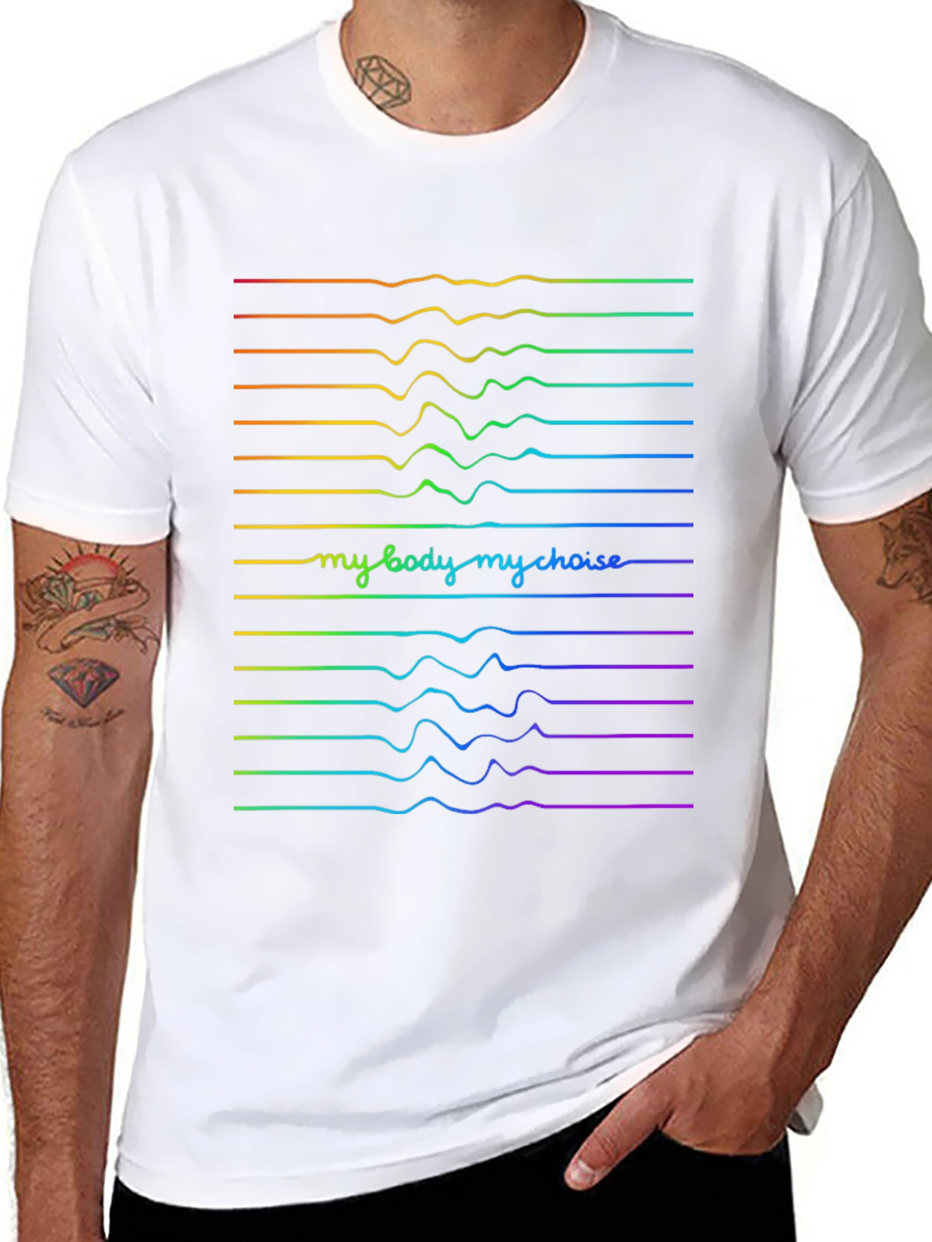 My Body My Choice Rainbow Wave Tee