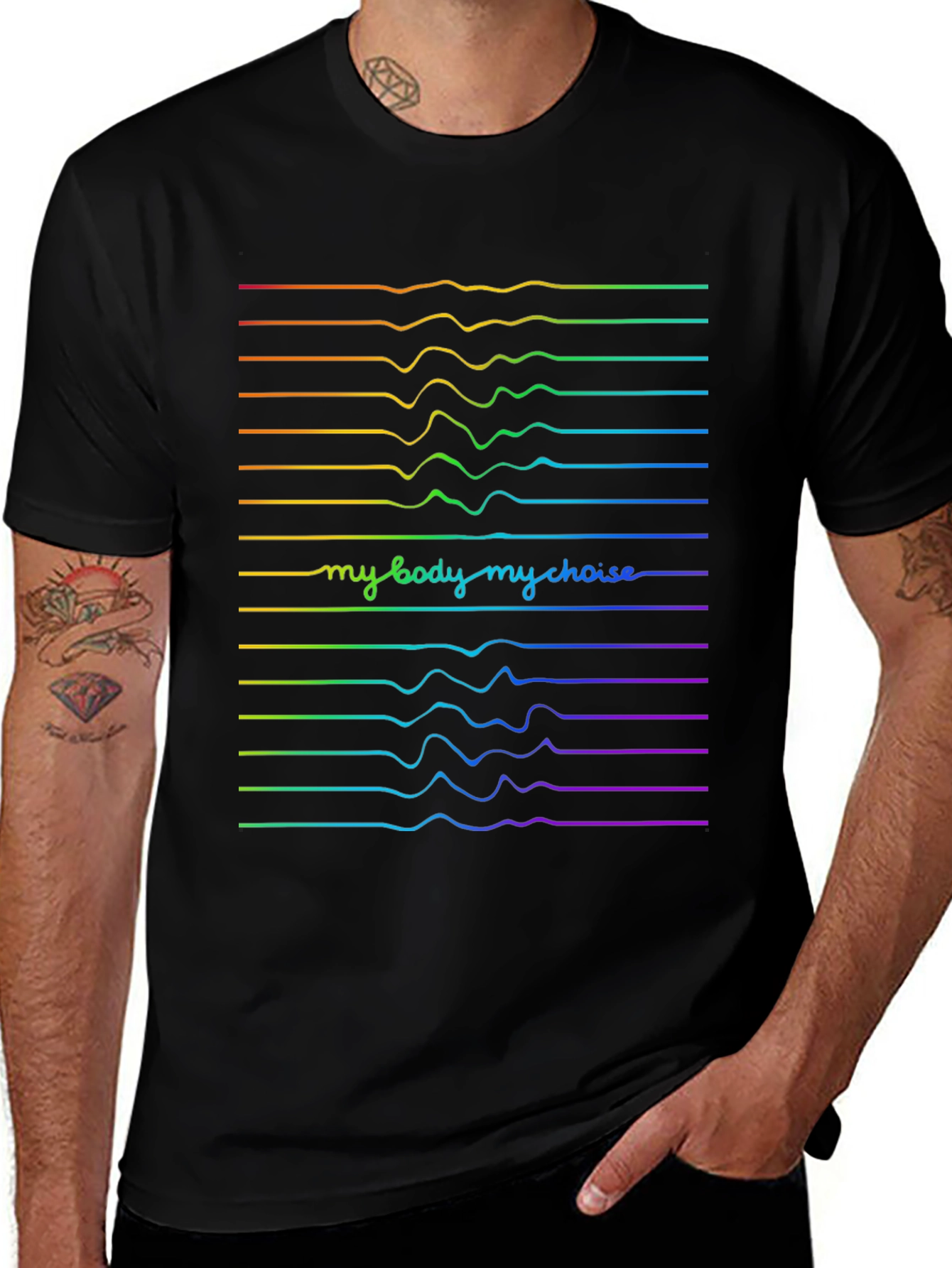 My Body My Choice Rainbow Wave Tee