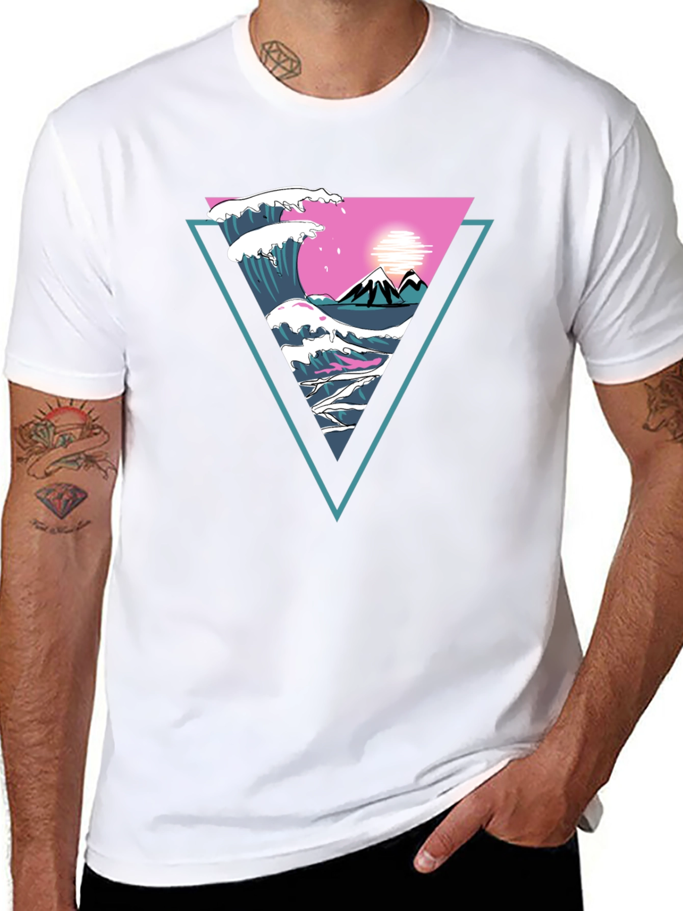 Triangle Wave Graphic Tee - Black Cotton T-Shirt