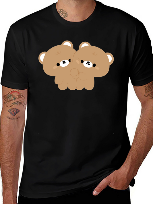 Cute Twin Bear Graphic Tee - Black