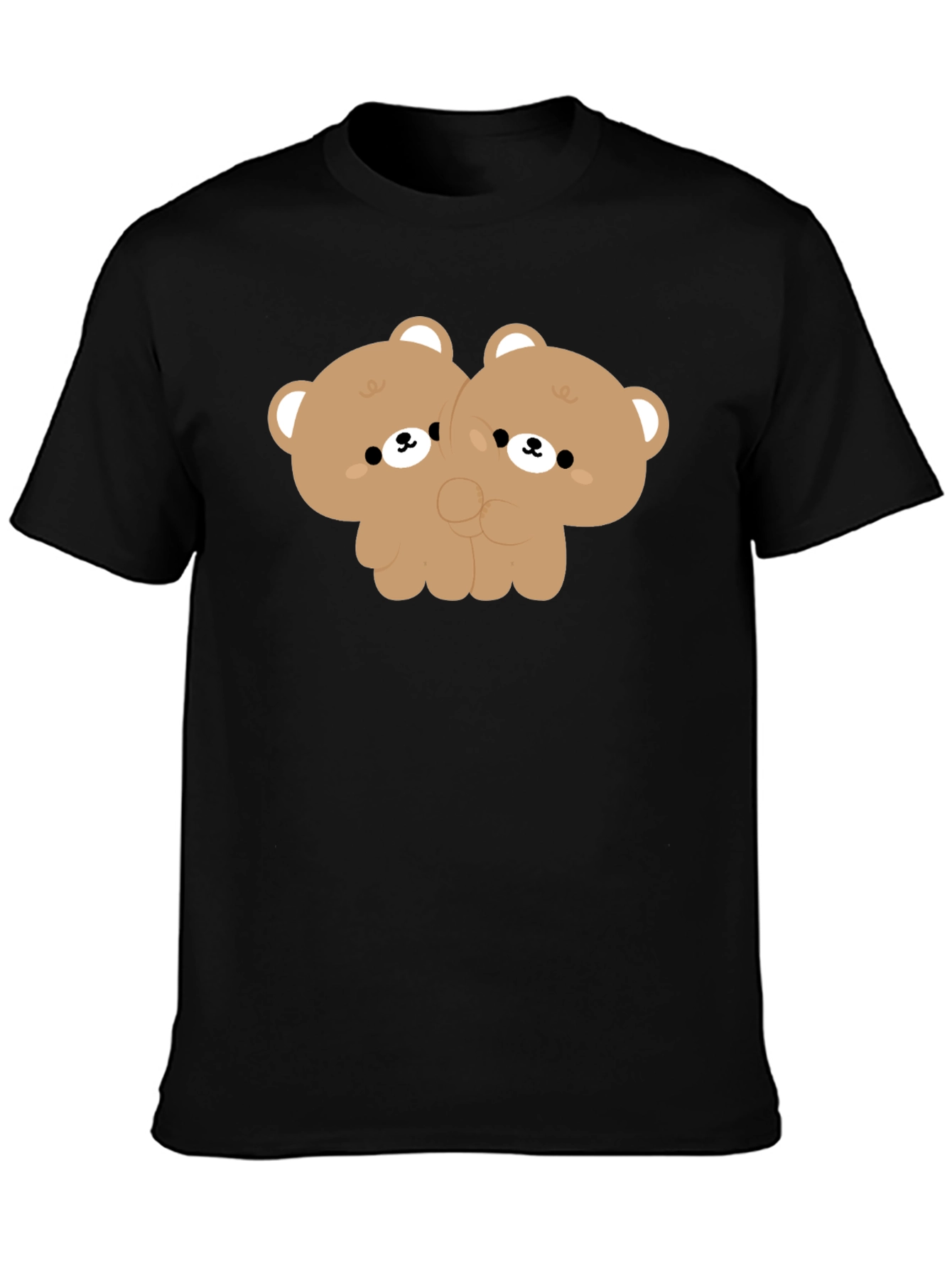 Cute Twin Bear Graphic Tee - Black