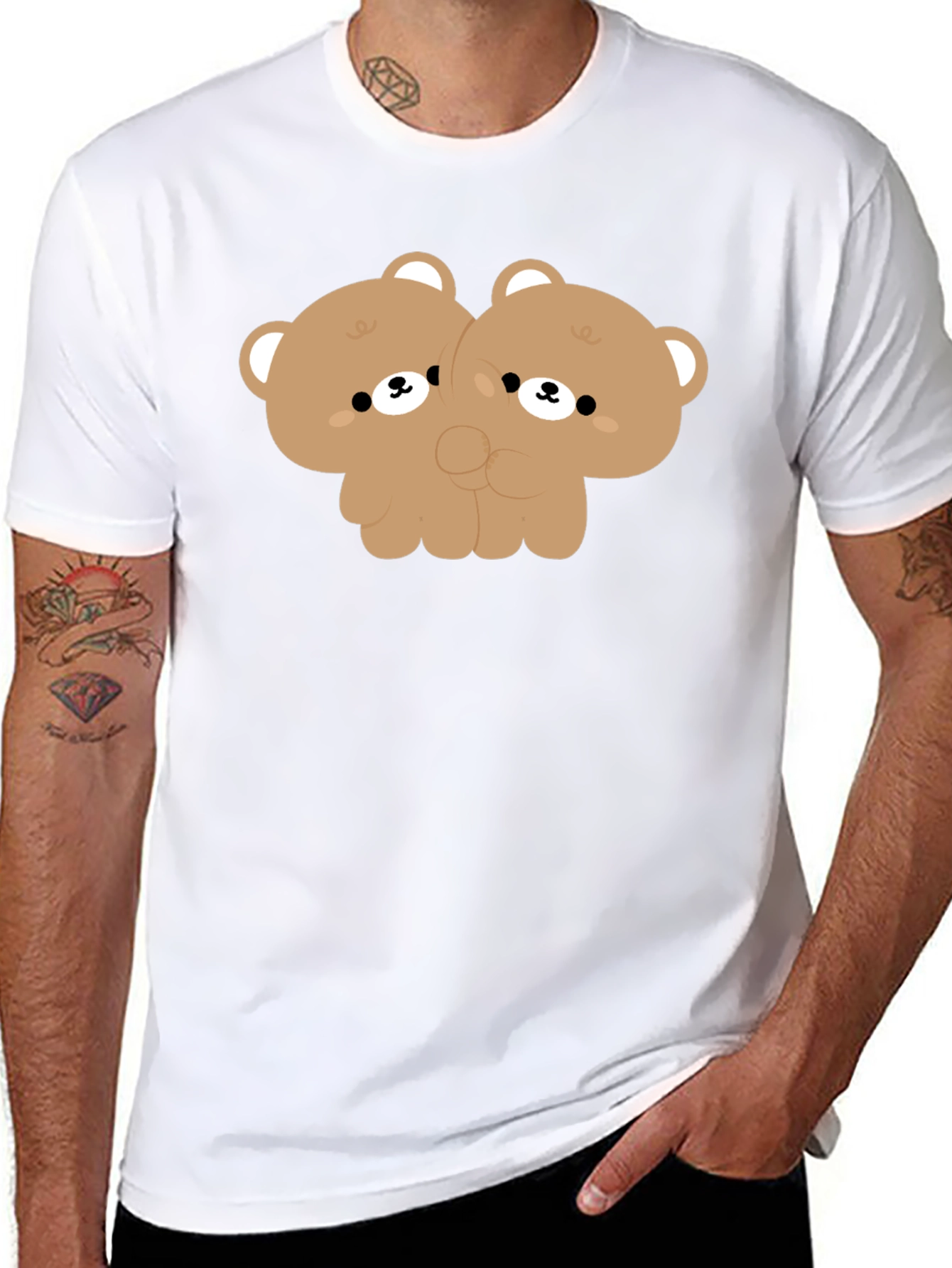 Cute Twin Bear Graphic Tee - Black