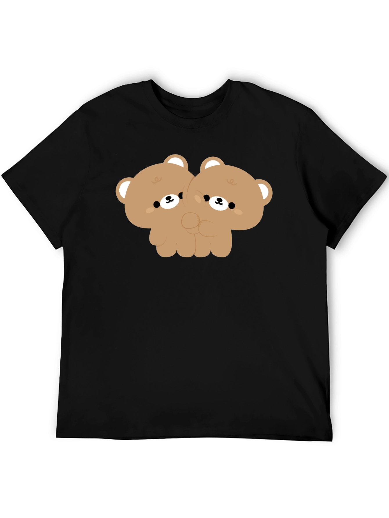 Cute Twin Bear Graphic Tee - Black