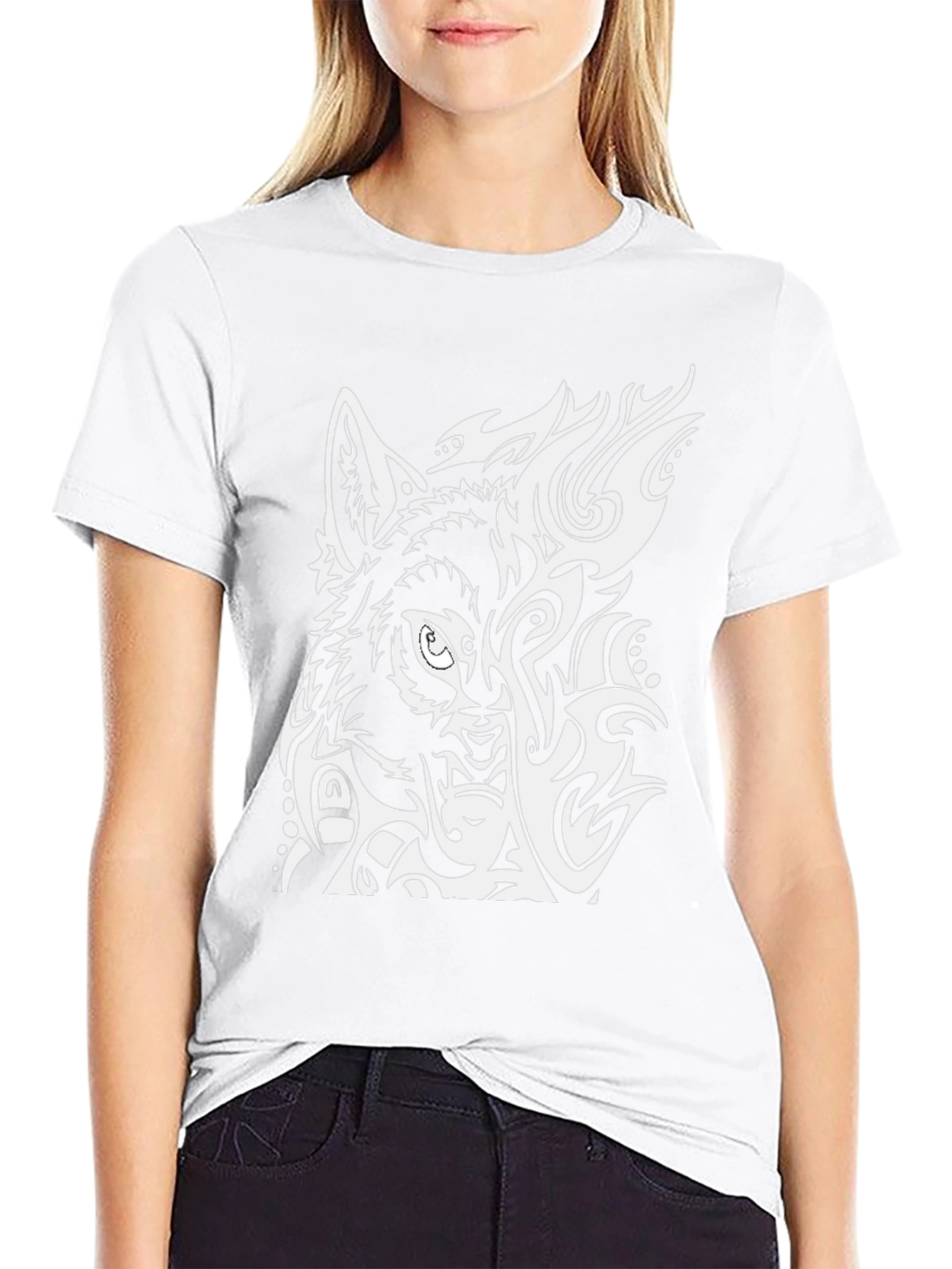 Wolf Tribal Design Black T-Shirt