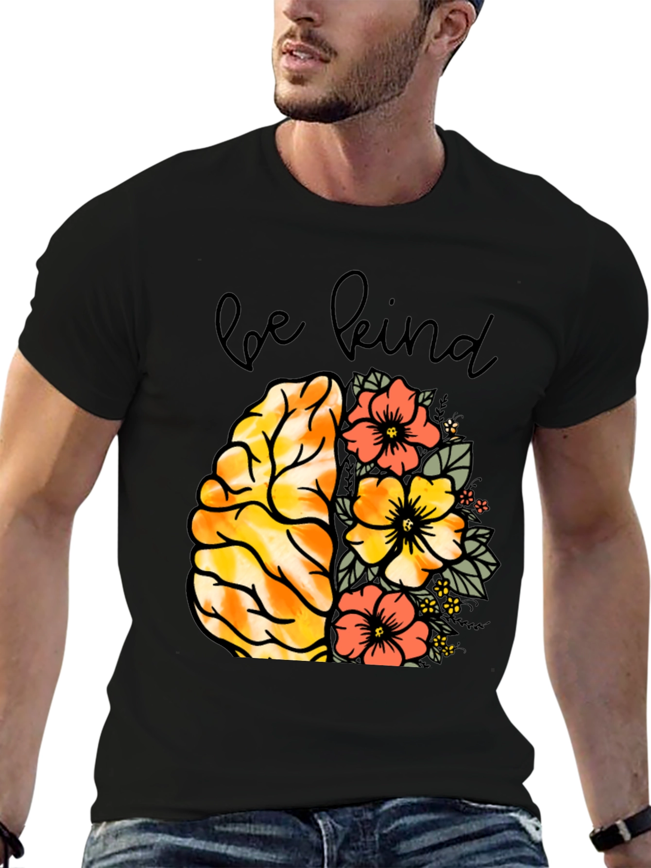 Be Kind Brain & Flowers Graphic Tee