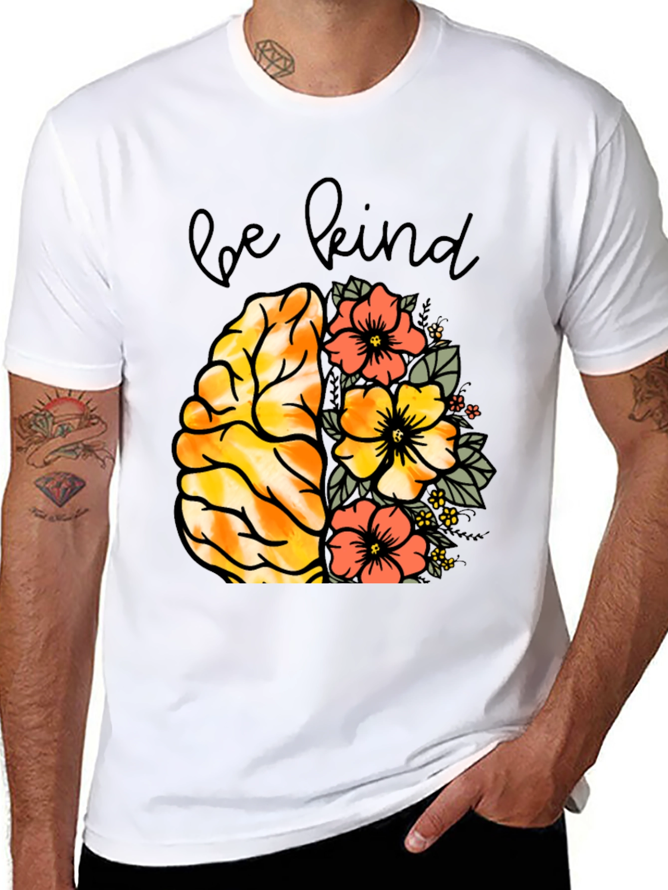 Be Kind Brain & Flowers Graphic Tee