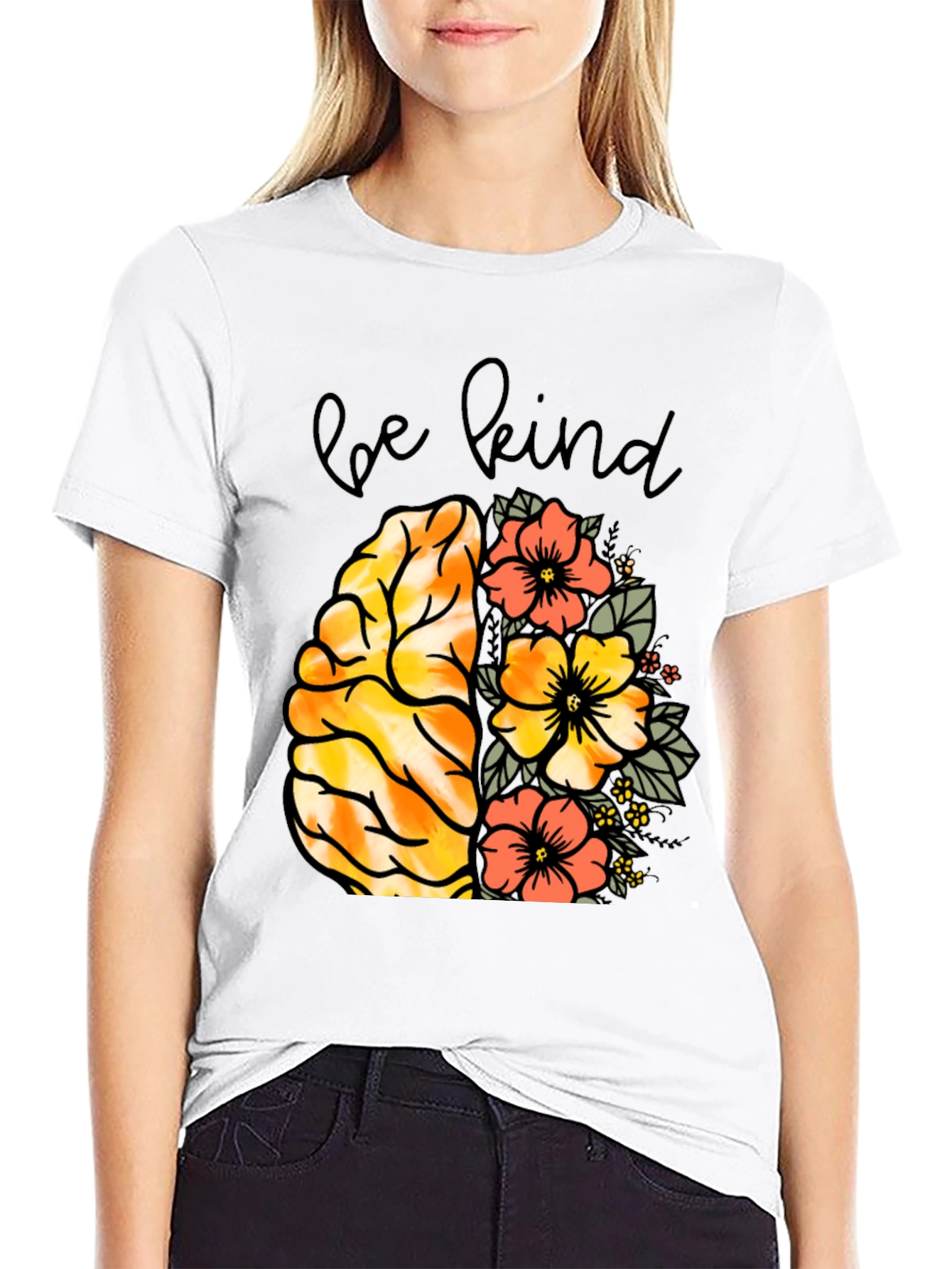 Be Kind Brain & Flowers Graphic Tee
