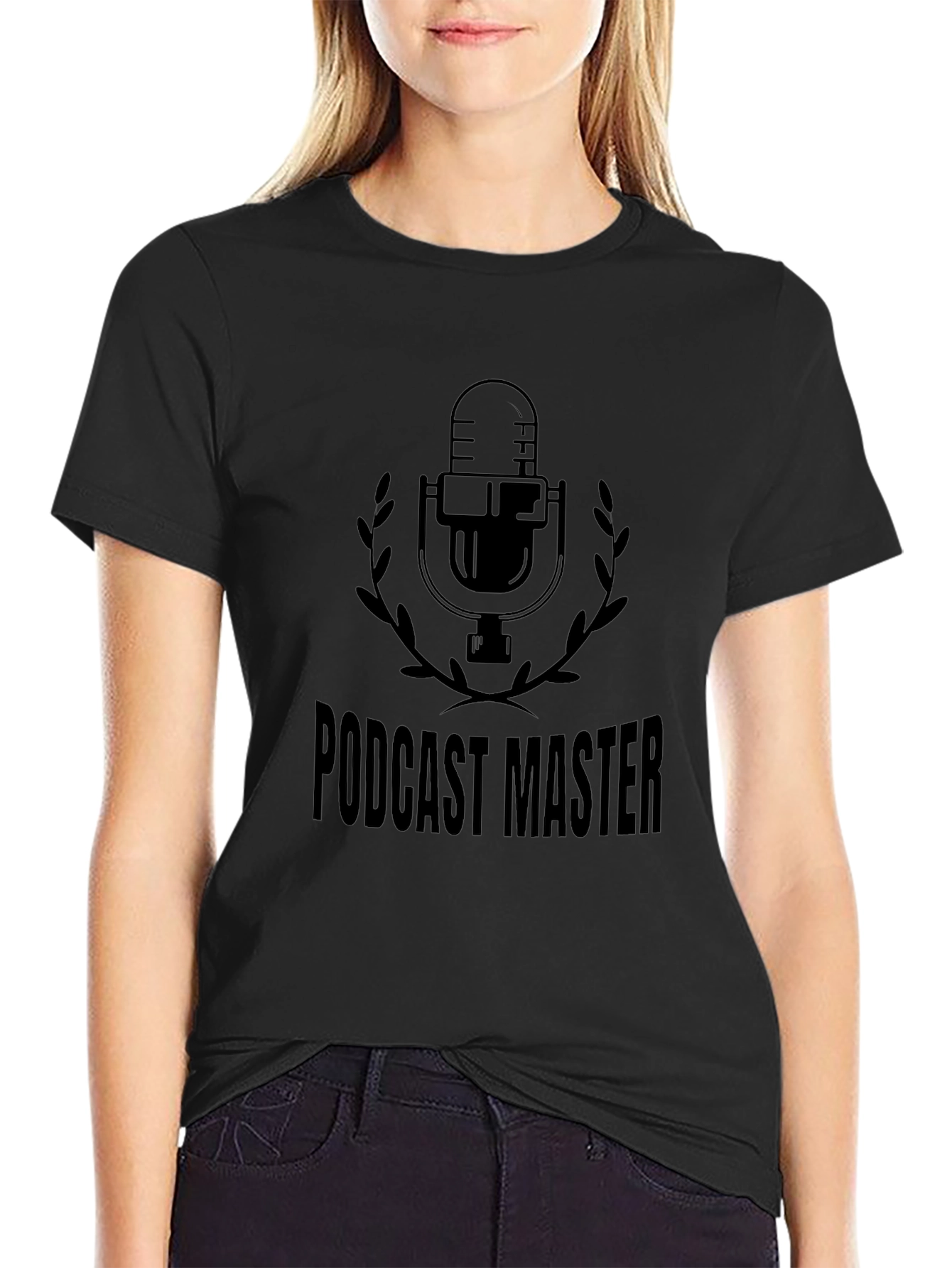 Podcast Master Black T-Shirt - Microphone Design