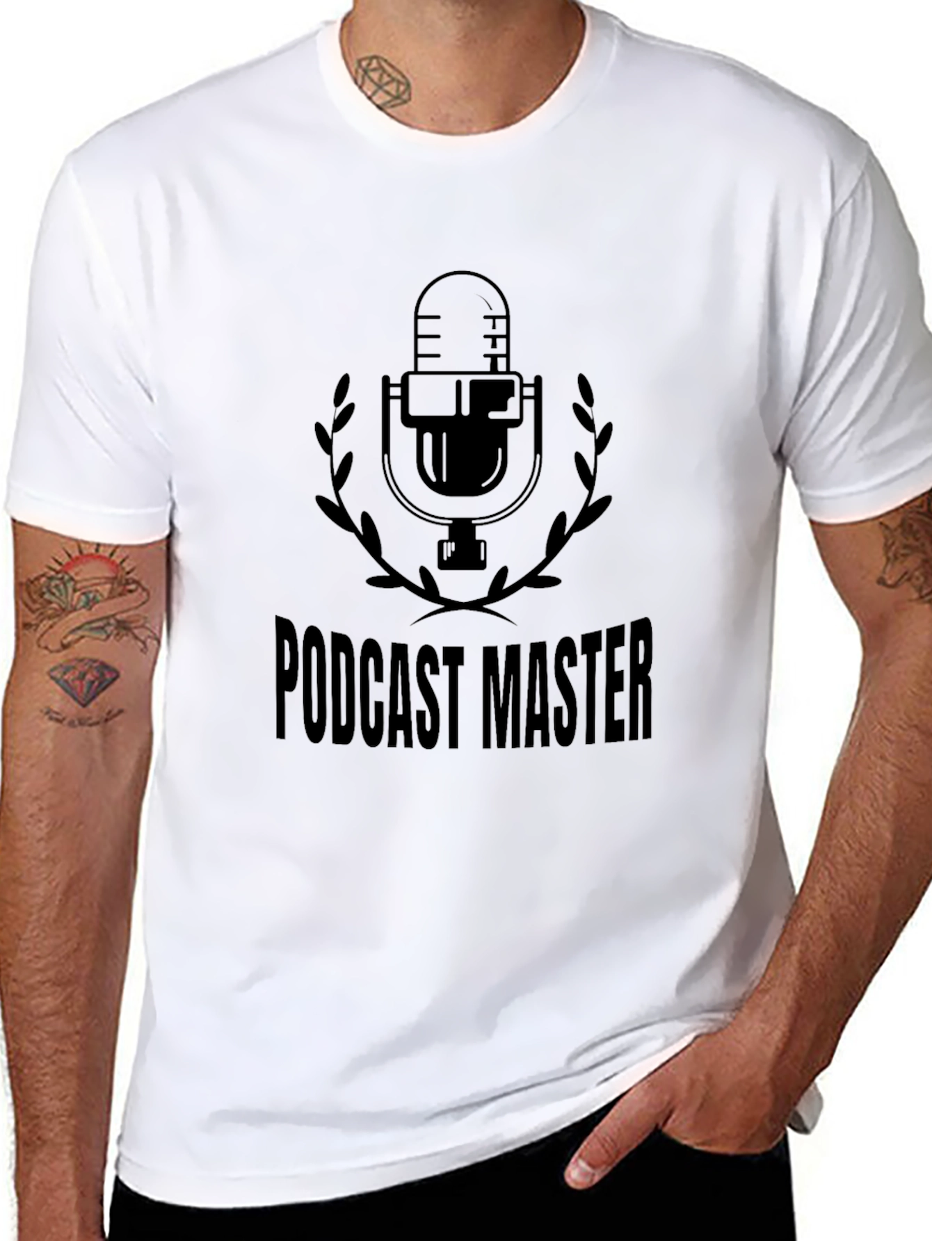 Podcast Master Black T-Shirt - Microphone Design