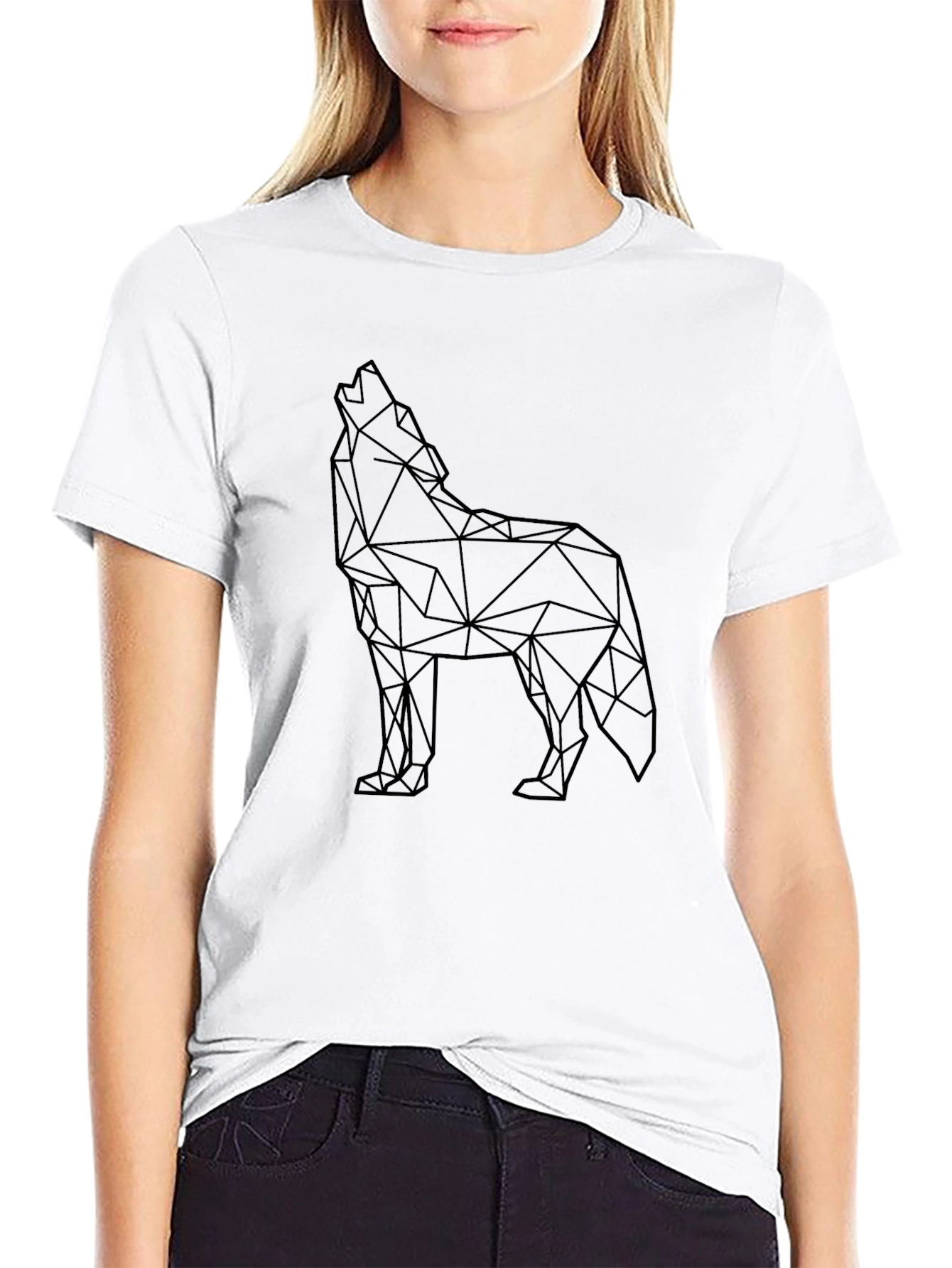 Geometric Wolf Graphic Tee - Modern Black T-Shirt