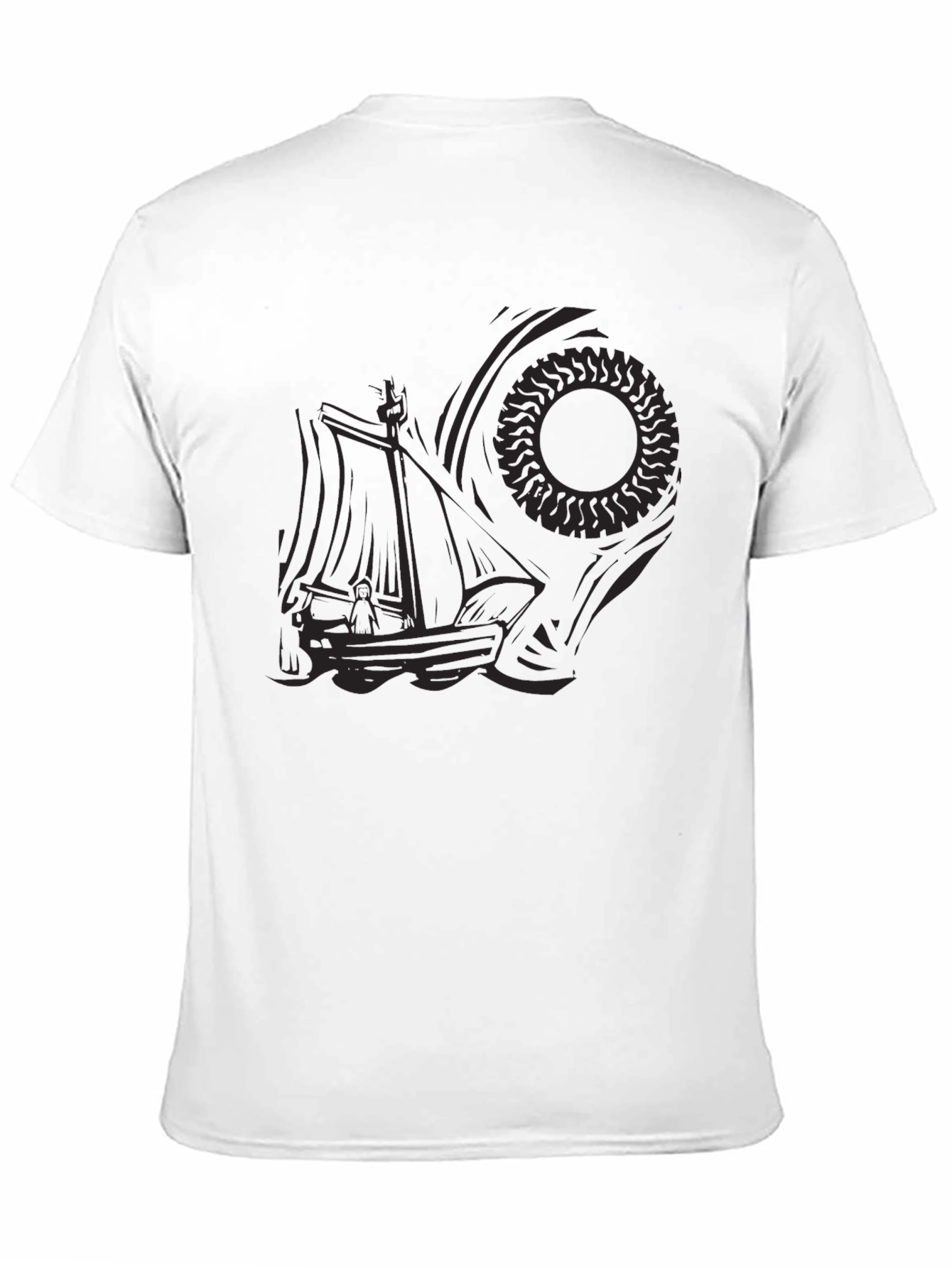 Mens Black Graphic Tee - Nautical Sun Design