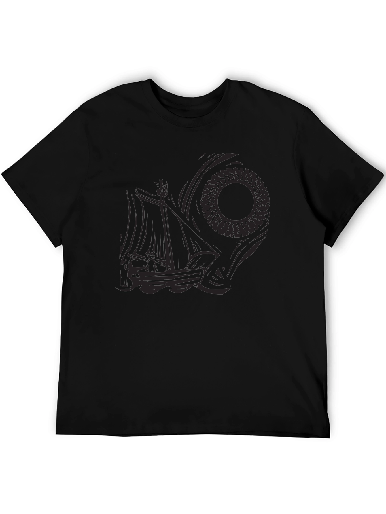 Mens Black Graphic Tee - Nautical Sun Design