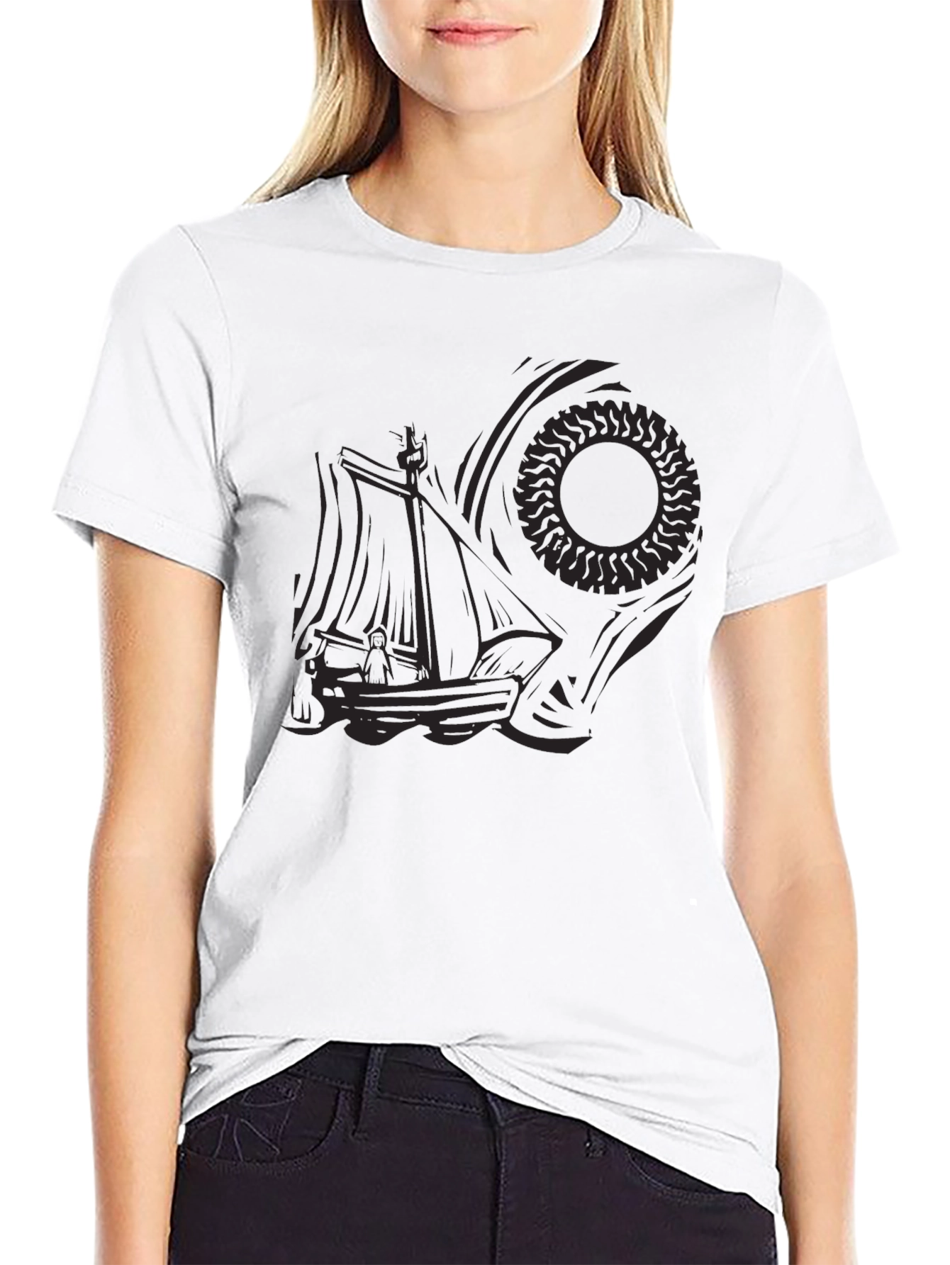 Mens Black Graphic Tee - Nautical Sun Design