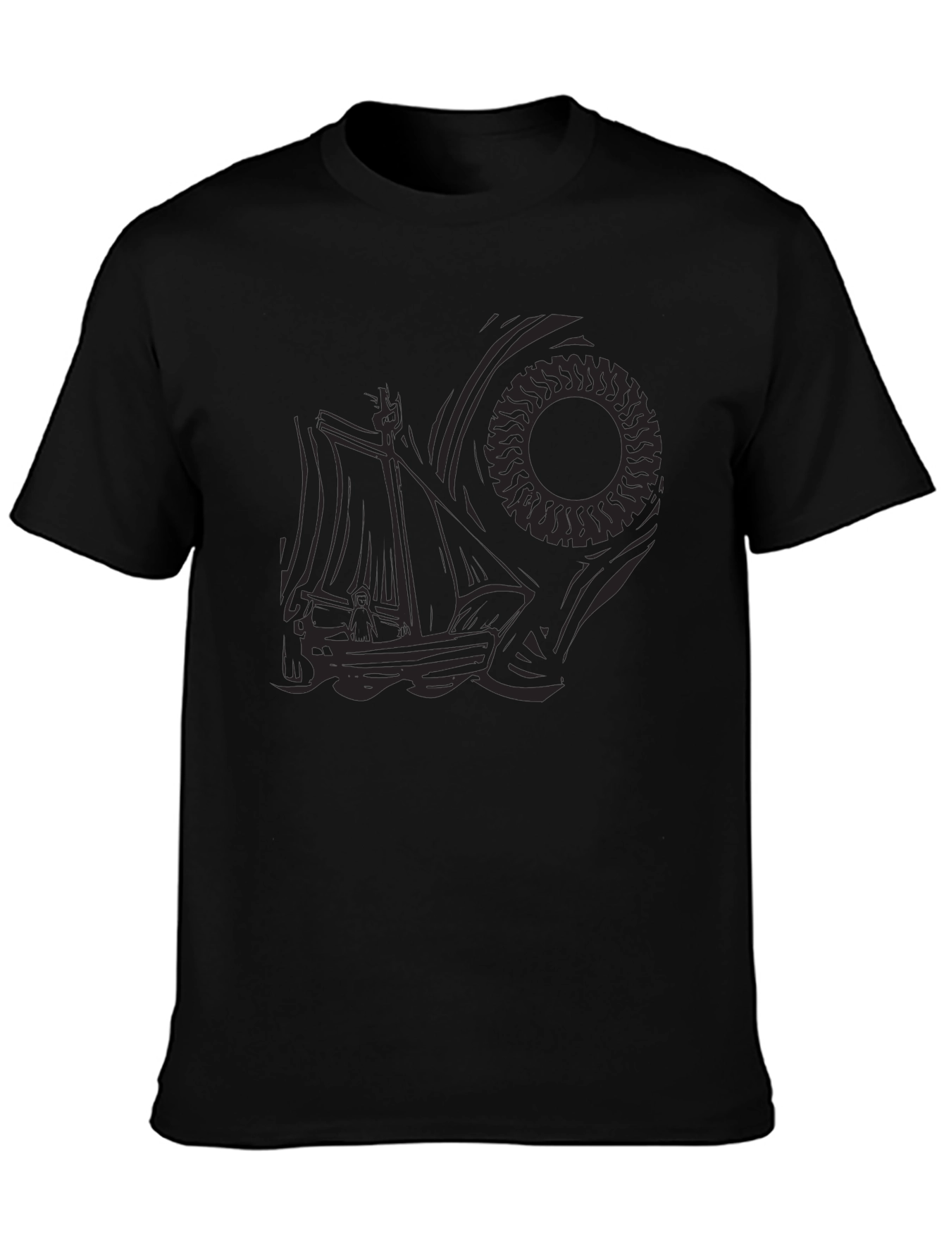 Mens Black Graphic Tee - Nautical Sun Design