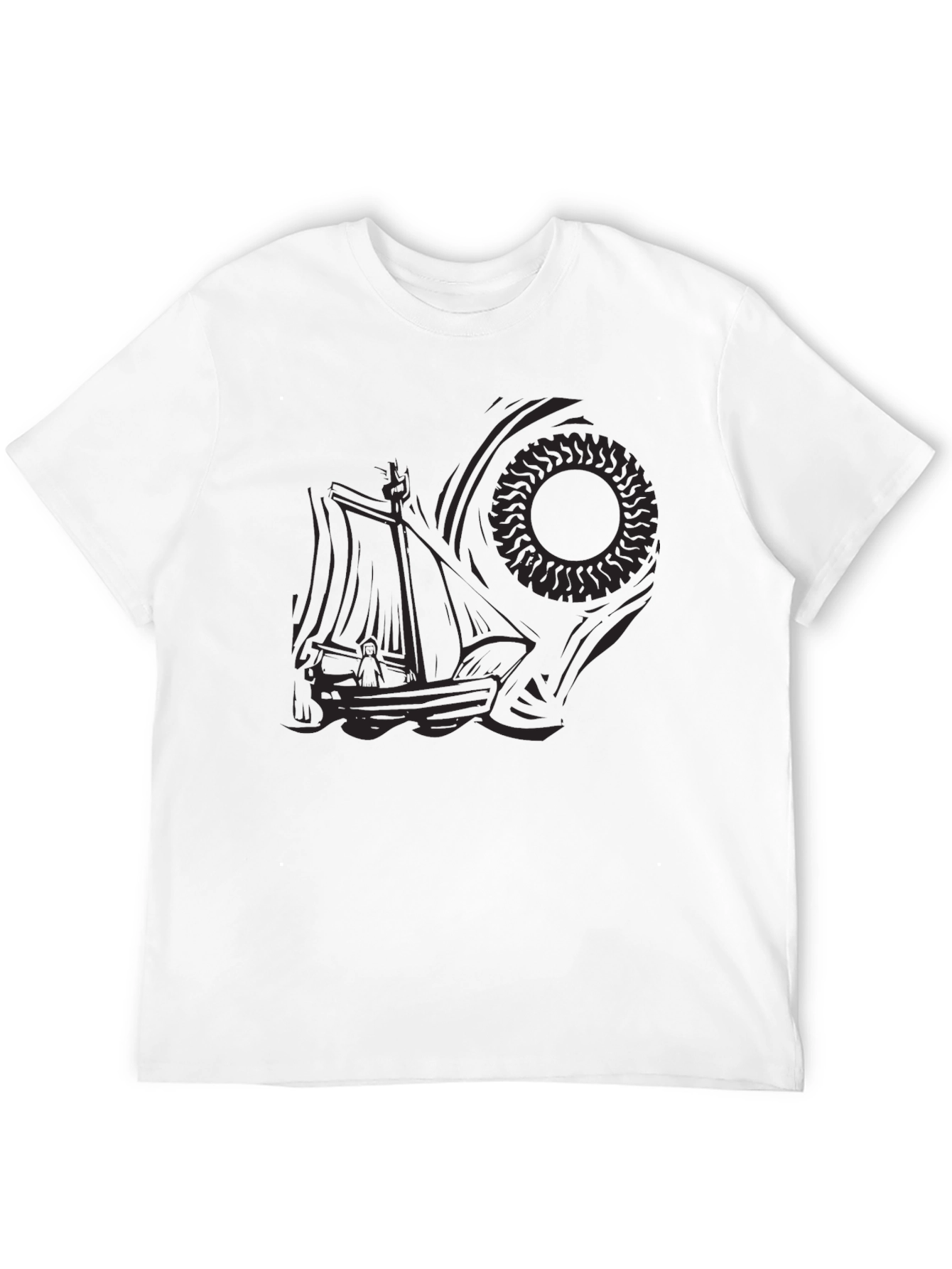 Mens Black Graphic Tee - Nautical Sun Design