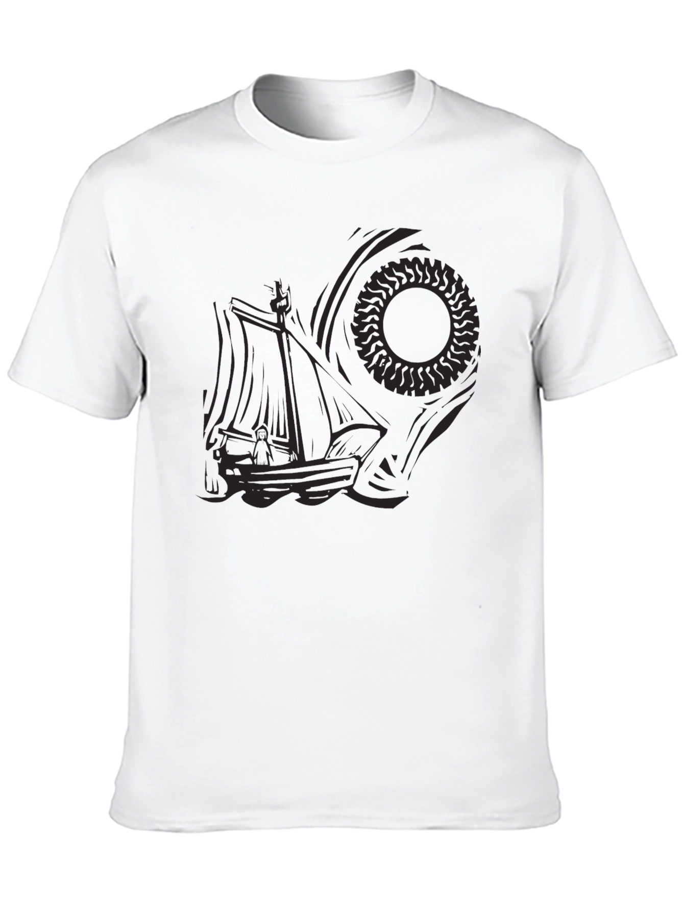 Mens Black Graphic Tee - Nautical Sun Design