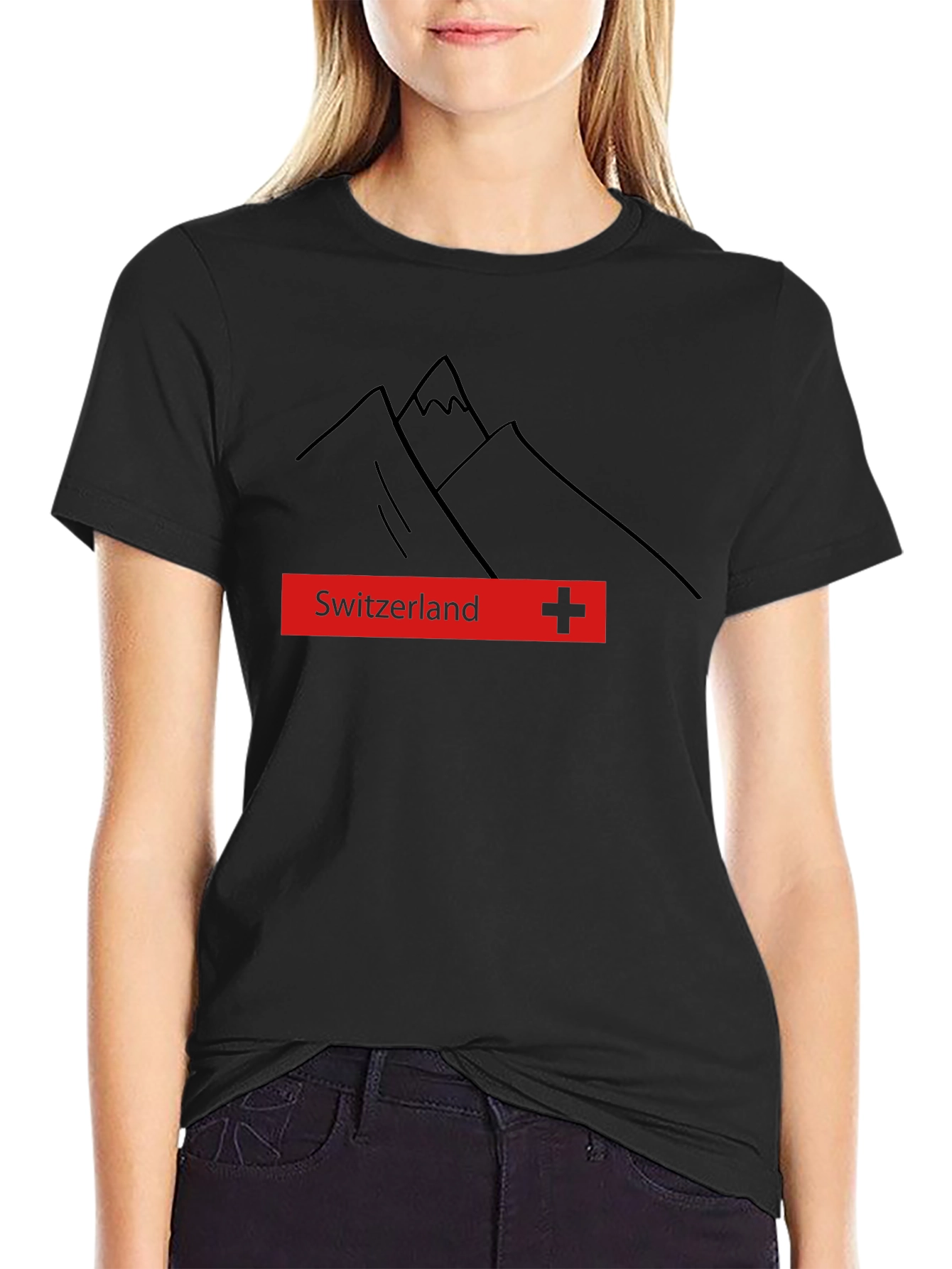 Switzerland Mountain Graphic Tee - Black Cotton T-Shirt