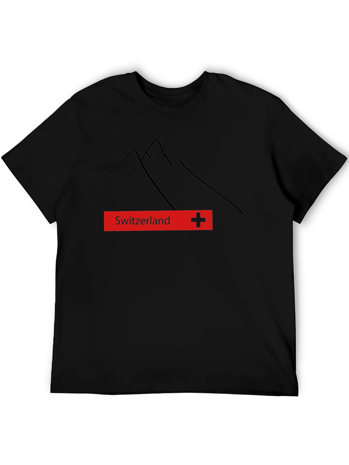 Switzerland Mountain Graphic Tee - Black Cotton T-Shirt