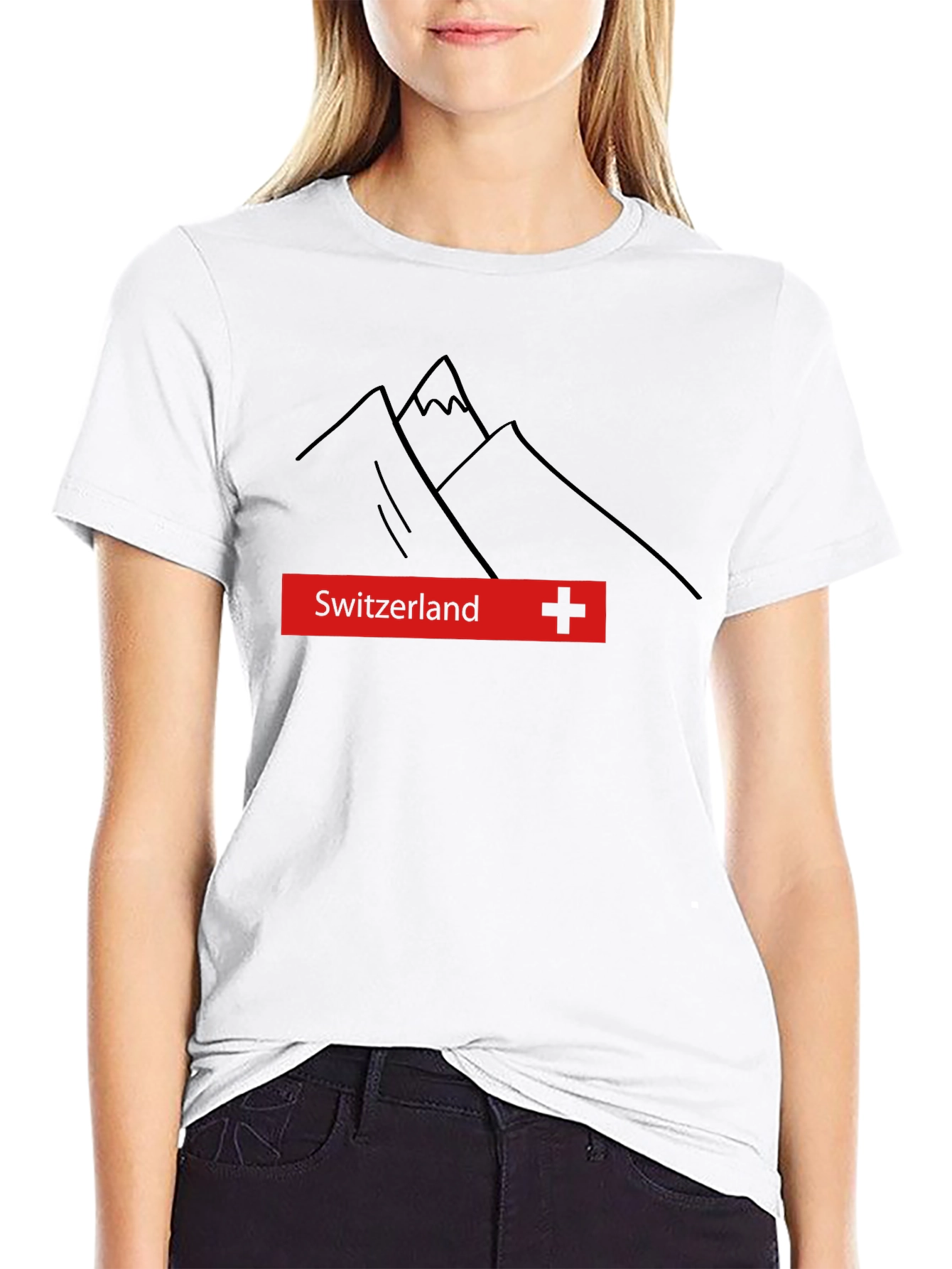 Switzerland Mountain Graphic Tee - Black Cotton T-Shirt